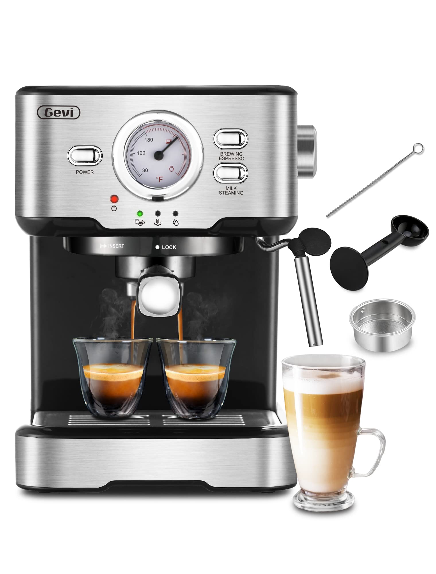 Gevi 15 Bar Espresso Machine with Milk Frother - Professional Cappuccino & Latte Maker with 1.5L Water Tank, 1100W - Perfect for Home Coffee Bars & Office Use (Black)