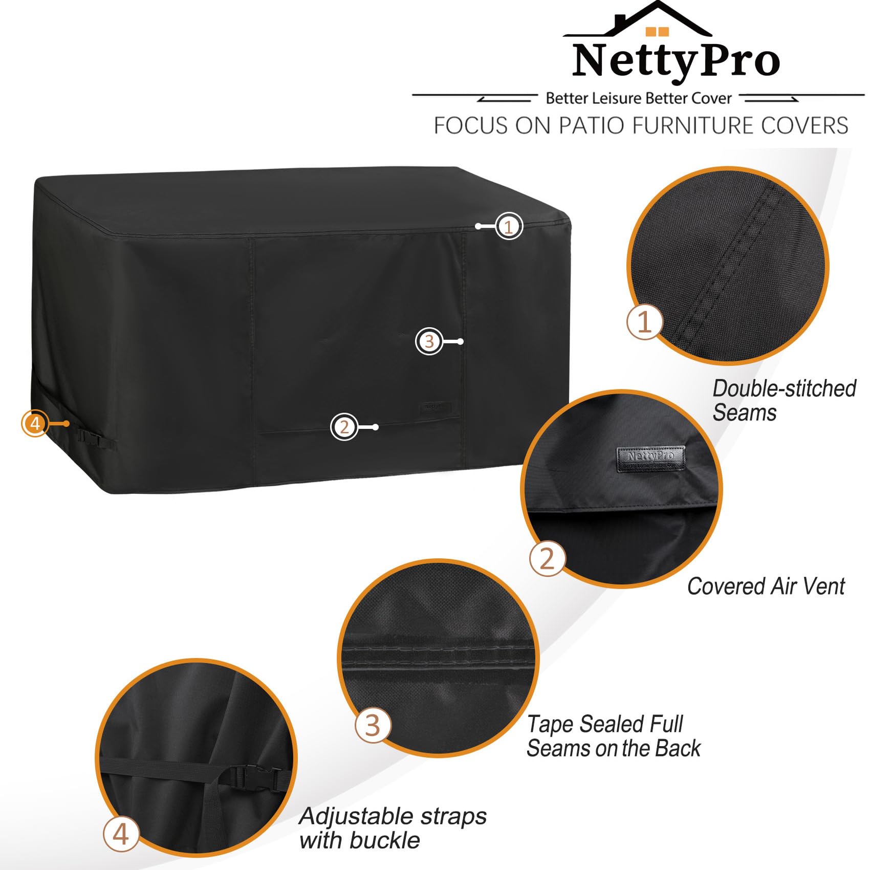 NettyPro Waterproof Deck Box Cover - Fade Resistant Outdoor Storage Bench Cover for 71-100 Gallon Resin Deck Box (46