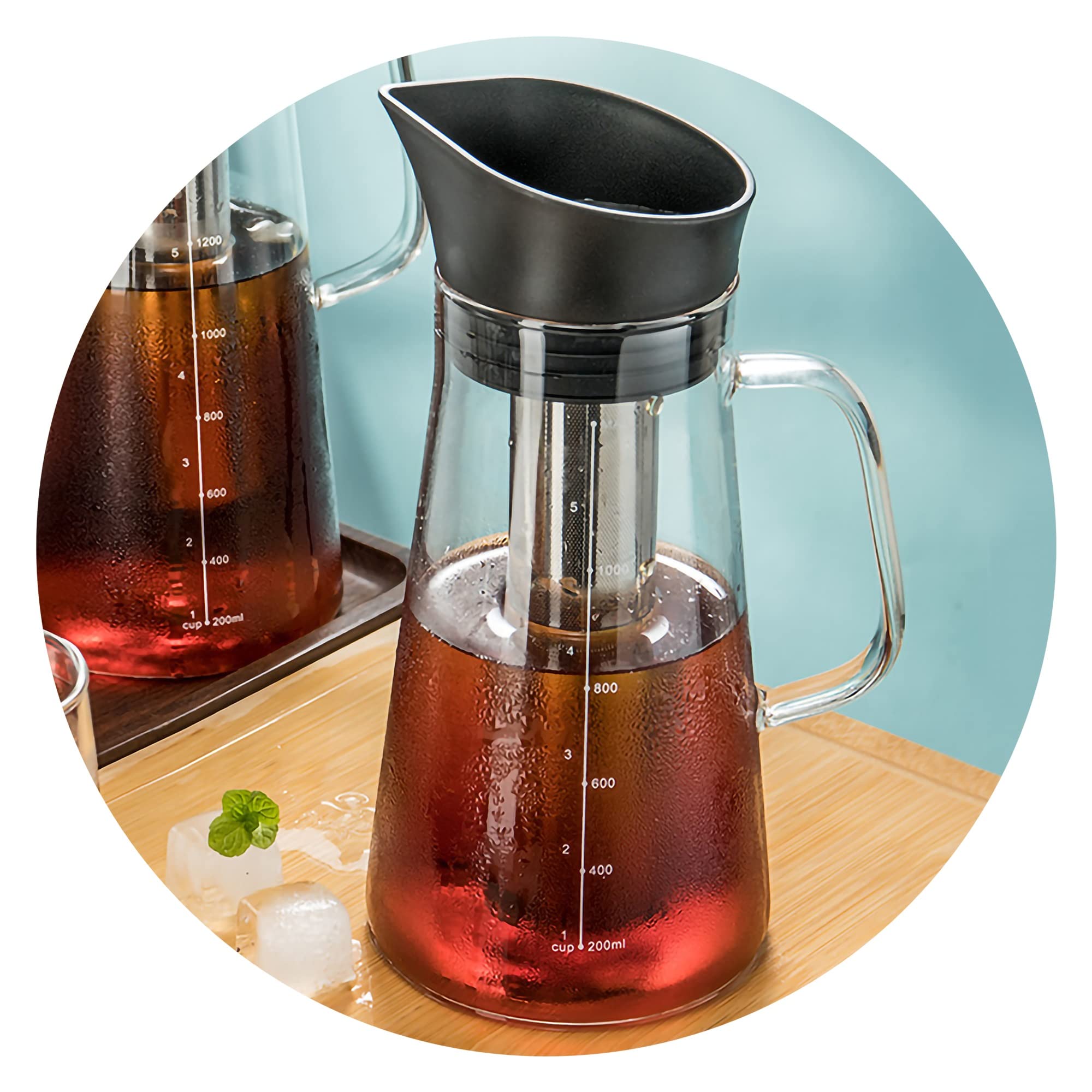 Premium Cold Brew Coffee Maker - Borosilicate Heat-Resistant Glass Percolator with 304 Stainless Steel Filter, 1200ML Camping Coffee Pot for Iced Coffee & Tea (Black) - Perfect for Home, Office, Travel & Outdoor Adventures