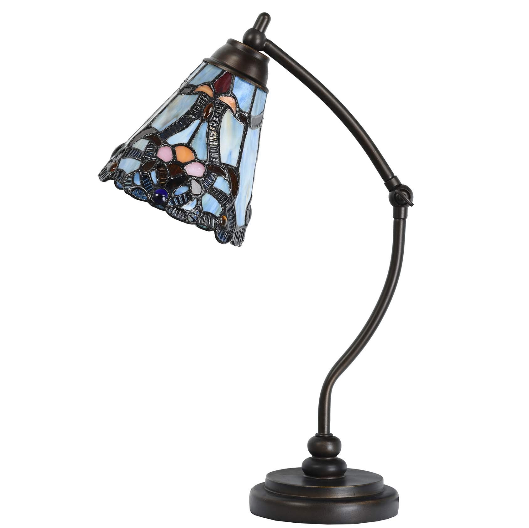 Bieye L10688 Tiffany Style Stained Glass Table Lamp with Swing Arm - Baroque Blue Night Light for Reading, Working & Home Decor | Perfect for Bedroom, Office & Living Room