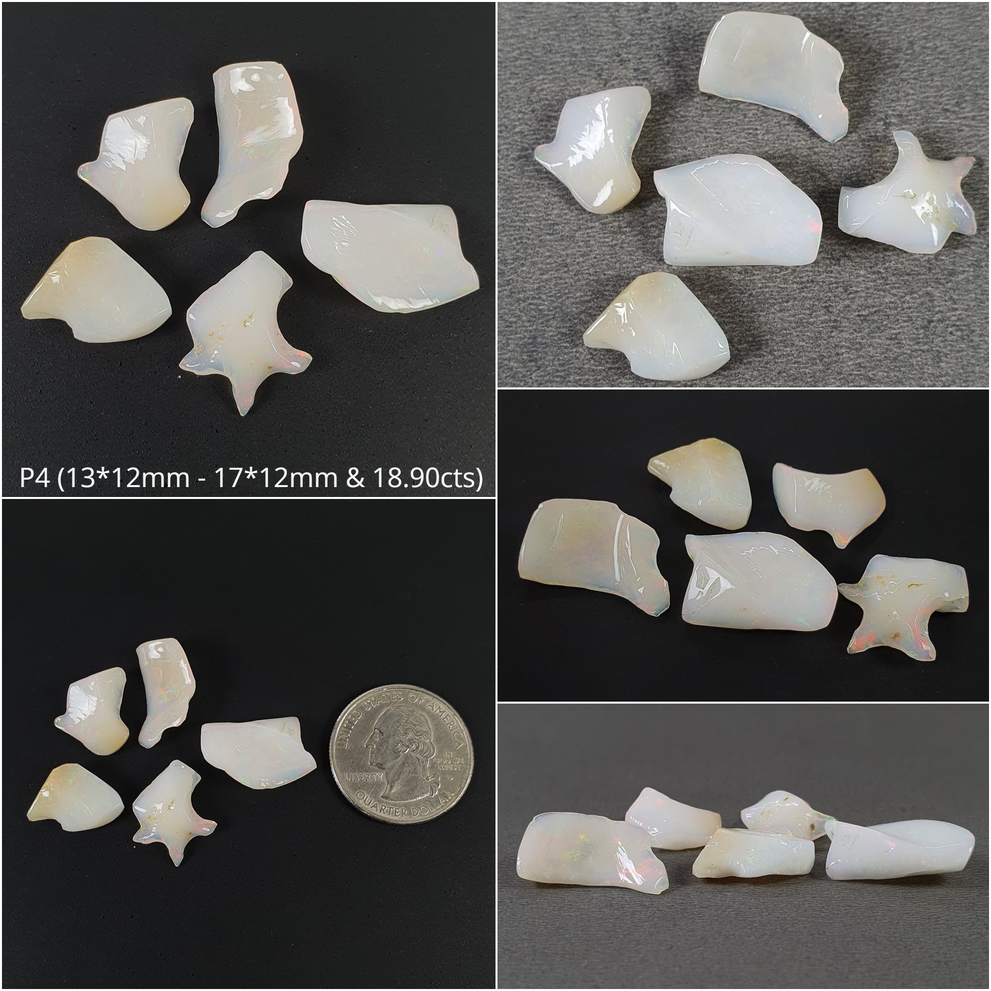 Natural Ethiopian Opal Gemstone Cabochon - Untreated, Unheated White Opal in Unique Uneven Shapes (4pc or 5pc Set) | Perfect for Jewelry Making, Wire Wrapping & Healing Crystal Collections