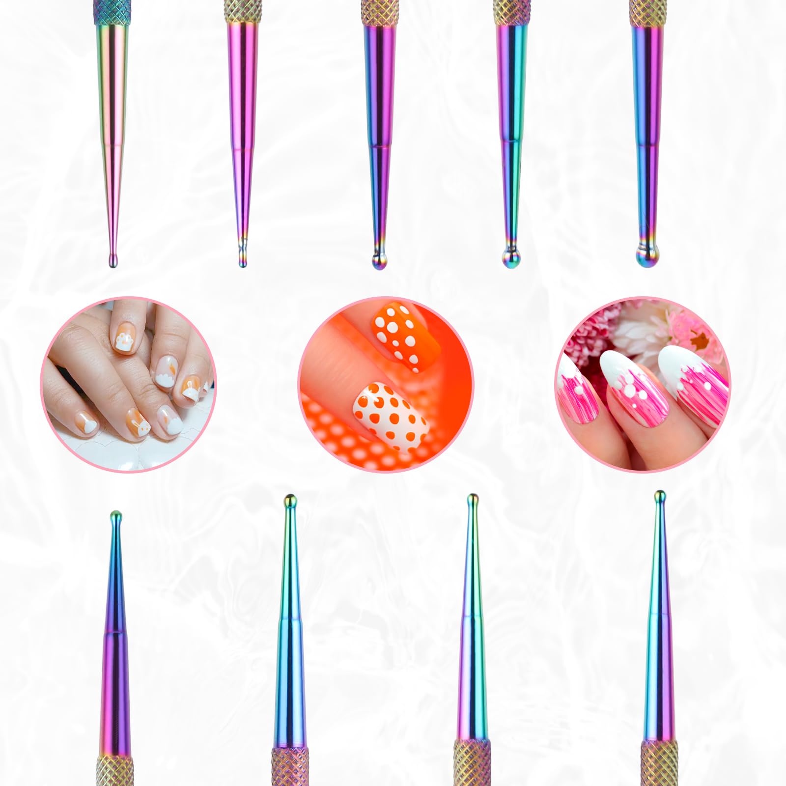 6 Pcs Professional Nail Dotting Tool Kit - Stainless Steel Ball End Dotting Pens, Nail Art Brushes & Rhinestone Picker for DIY Nail Designs, Polymer Clay & Pottery Crafts (Colorful) - Perfect for Home Salon, Nail Art Studio & DIY Craft Projects