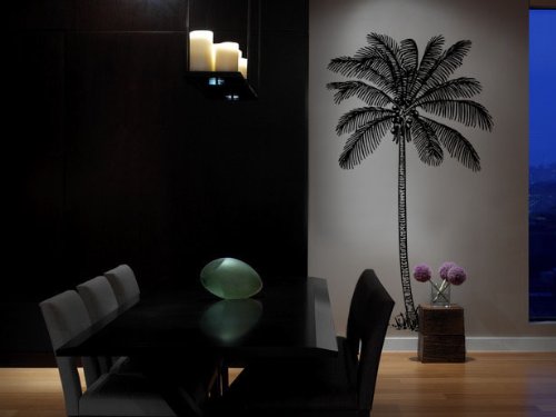 Tropical Palm Tree Wall Decal - Coconut Sticker for Bedroom, Bathroom & Nursery Decor (Black)