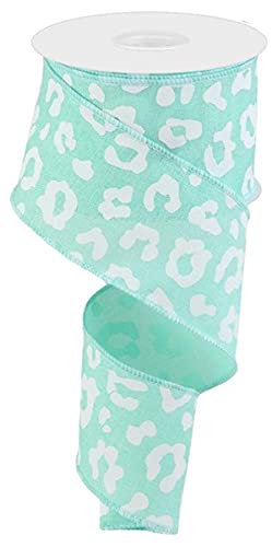 Animal Print Canvas Wired Edge Ribbon - Mint Green & White 2.5 Inch Wide - Perfect for Gift Wrapping, DIY Crafts, and Home Decor