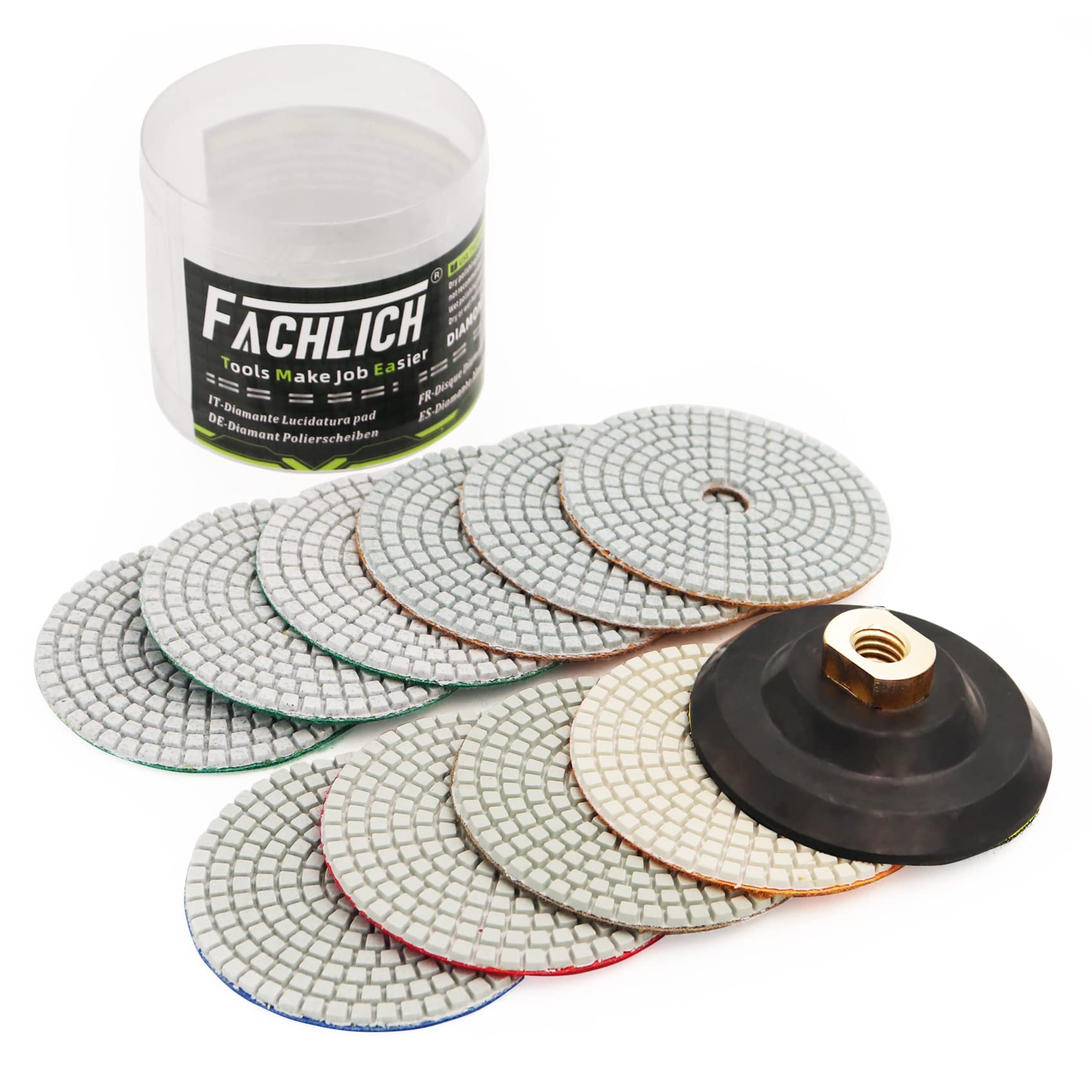 4 Inch Wet Diamond Polishing Pads Set - 11pcs Mixed Grits for Granite, Marble & Quartz Countertops - Professional Sanding & Polishing Pads for Grinders - Perfect for Kitchen Renovation & Stone Restoration Projects