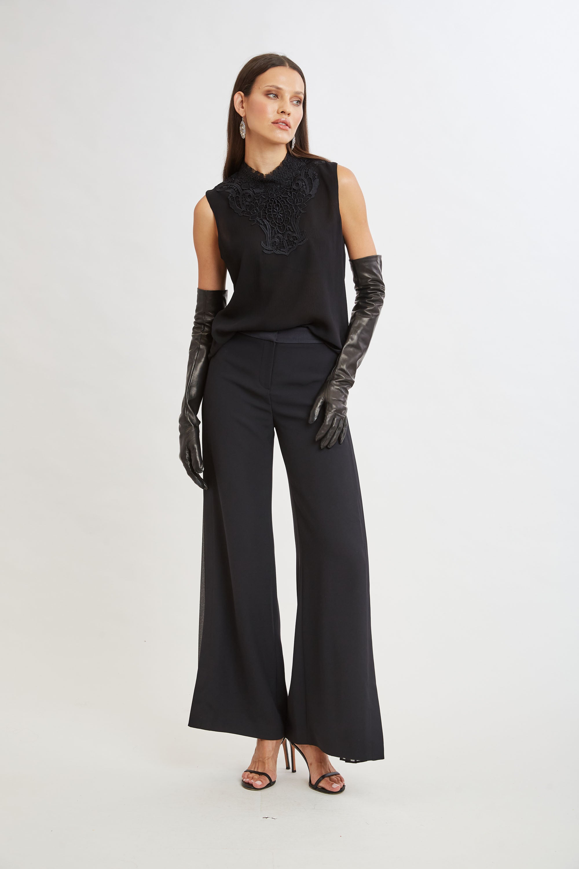 Elegant Lace Insert Crinkle Silk Chiffon Blouse for Women | Breathable Summer Fashion Top | Perfect for Office Wear, Date Night & Special Occasions