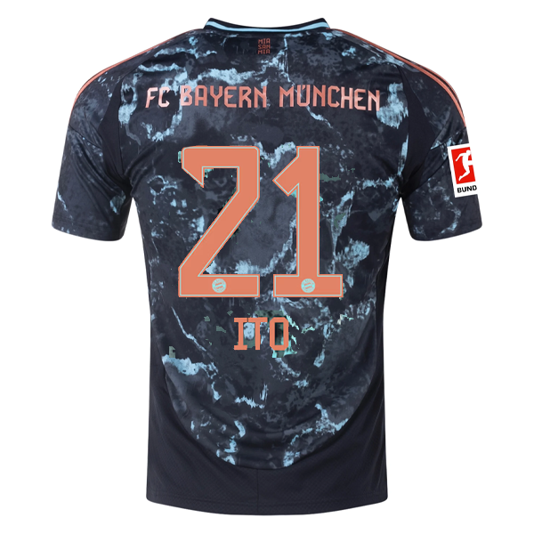 Adidas Bayern Munich Hiroki Ito Away Jersey 24/25 - Bundesliga Patch - Black/Copper/Blue Soccer Shirt for Men - Perfect for Matchdays, Fan Events & Sports Collection
