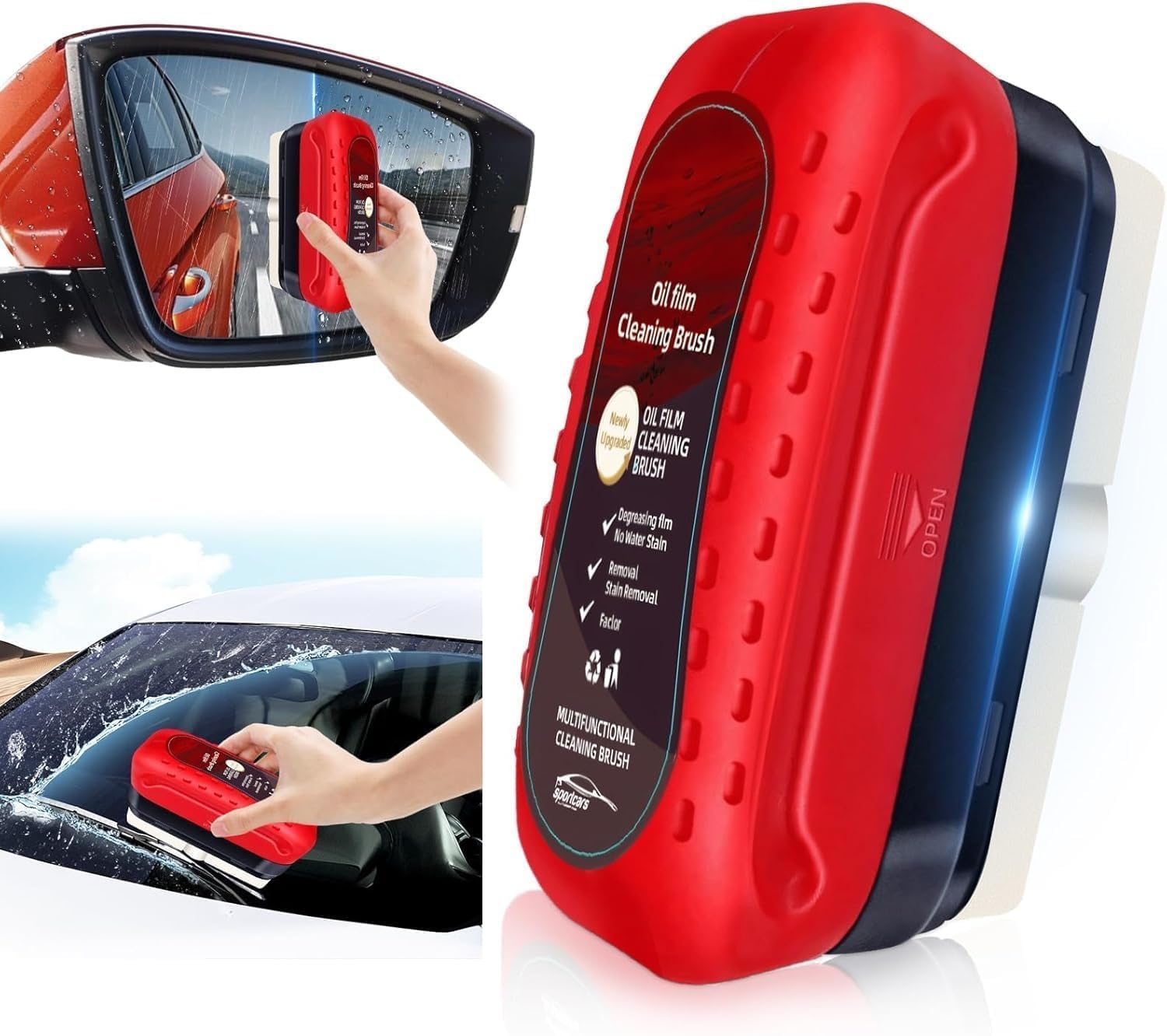 Premium Car Windshield Cleaner Brush & Oil Film Remover - Heavy-Duty Auto Glass Cleaning Tool for Crystal Clear Visibility - Perfect for Windshield, Rearview Mirror & Headlight Cleaning (1-Pack) - Ideal for Daily Driving, Road Trips & Winter Maintenance