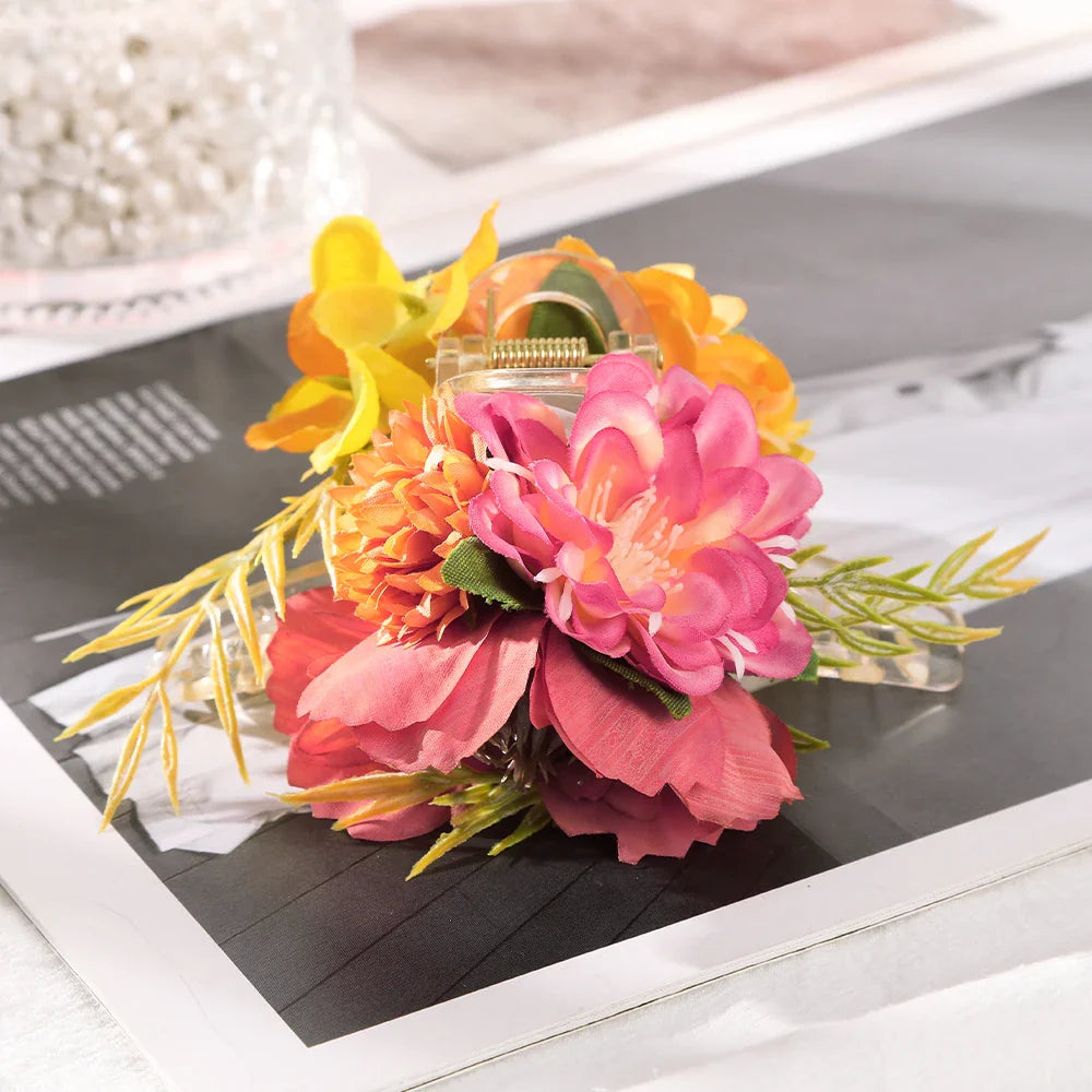 Haimeikang Large Flower Hair Clips for Women - Thick Hair Barrettes, Crab Claw Hairpins, Summer Fashion Hair Accessories for Weddings, Parties, and Everyday Wear