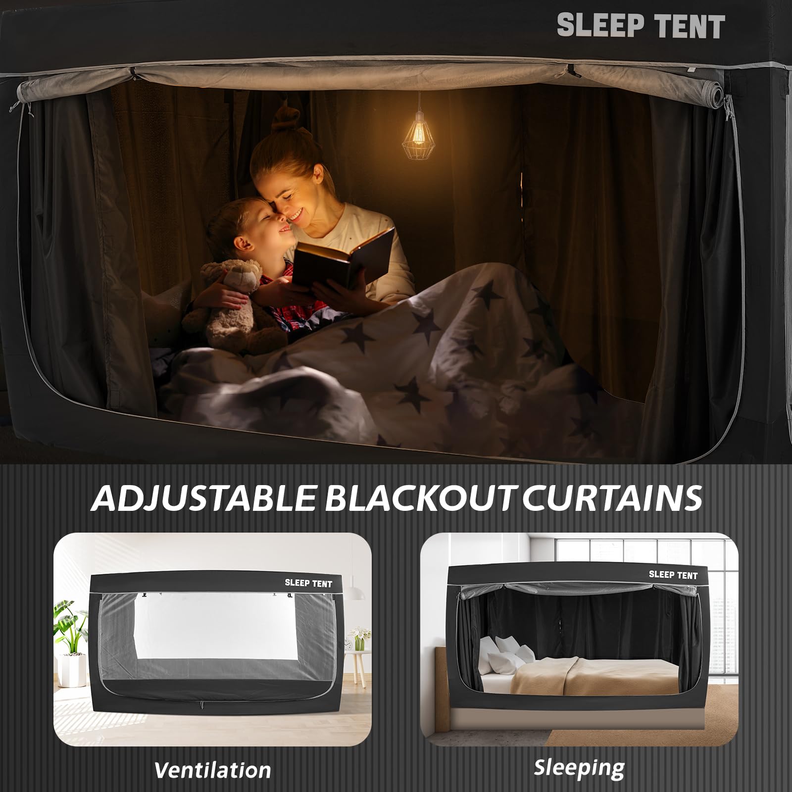 BORNA Twin Size Bed Tent for Adults & Kids - Mosquito Net Canopy with 80% Blackout, Breathable Privacy Shelter, 4 Doors - Indoor Portable Sleeping Tent for Camping, Dorm Rooms & Privacy Spaces