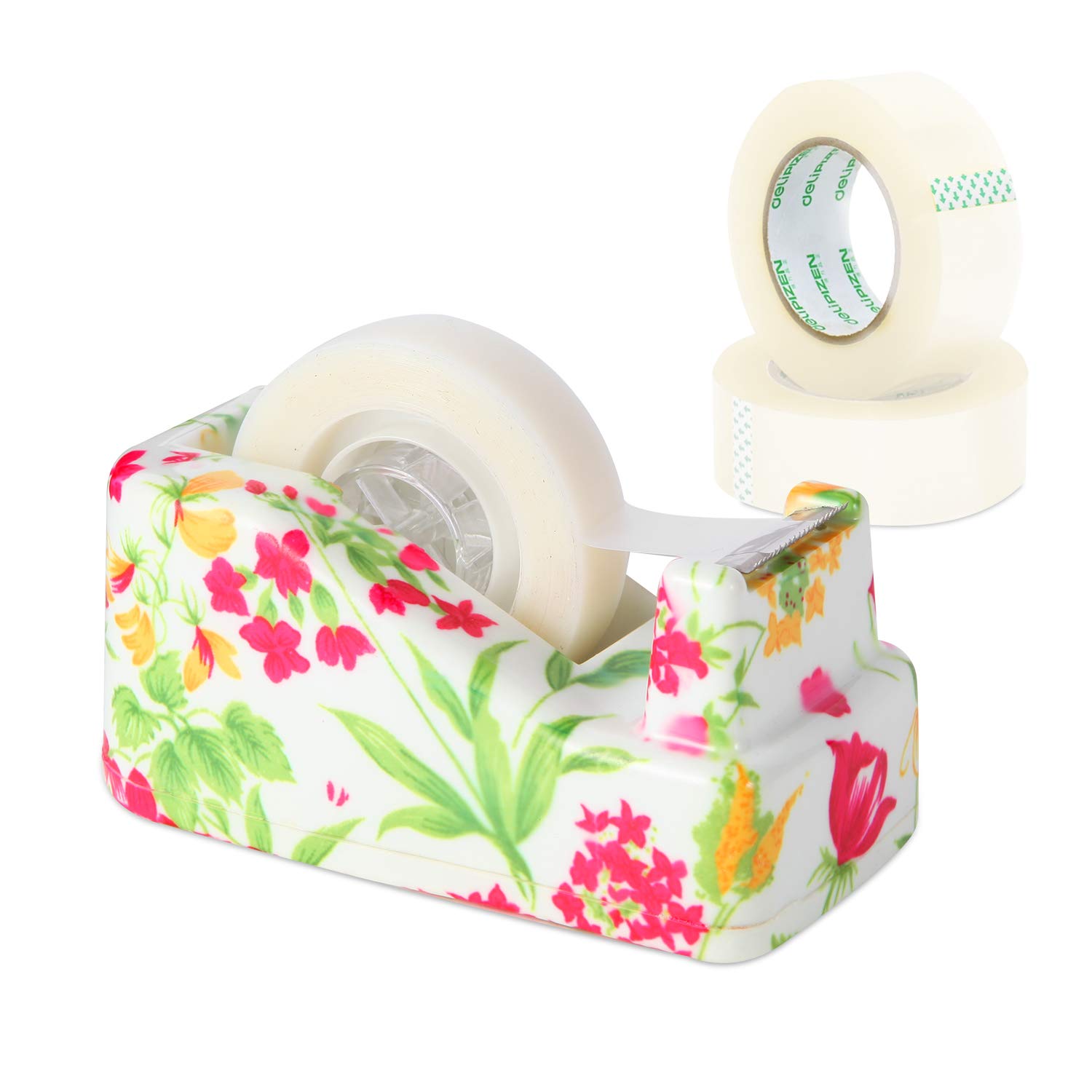 VIBRANZ-LAB Floral Weighted Tape Dispenser for Desk - Non-Slip Base, Cute Office & Home Supplies for Women - Perfect for Organizing, Crafting & Workspace Decor