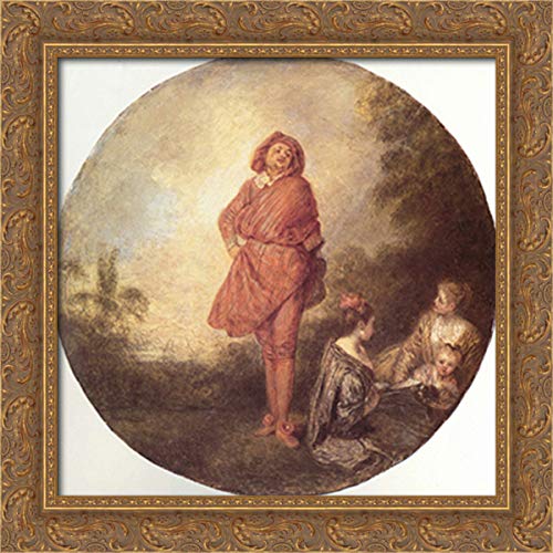 L'Orgueilleux 20x20 Gold Ornate Wood Framed Canvas Art by Jean Antoine Watteau - Baroque Wall Decor for Living Room, Bedroom & Office - Luxury French Painting Reproduction