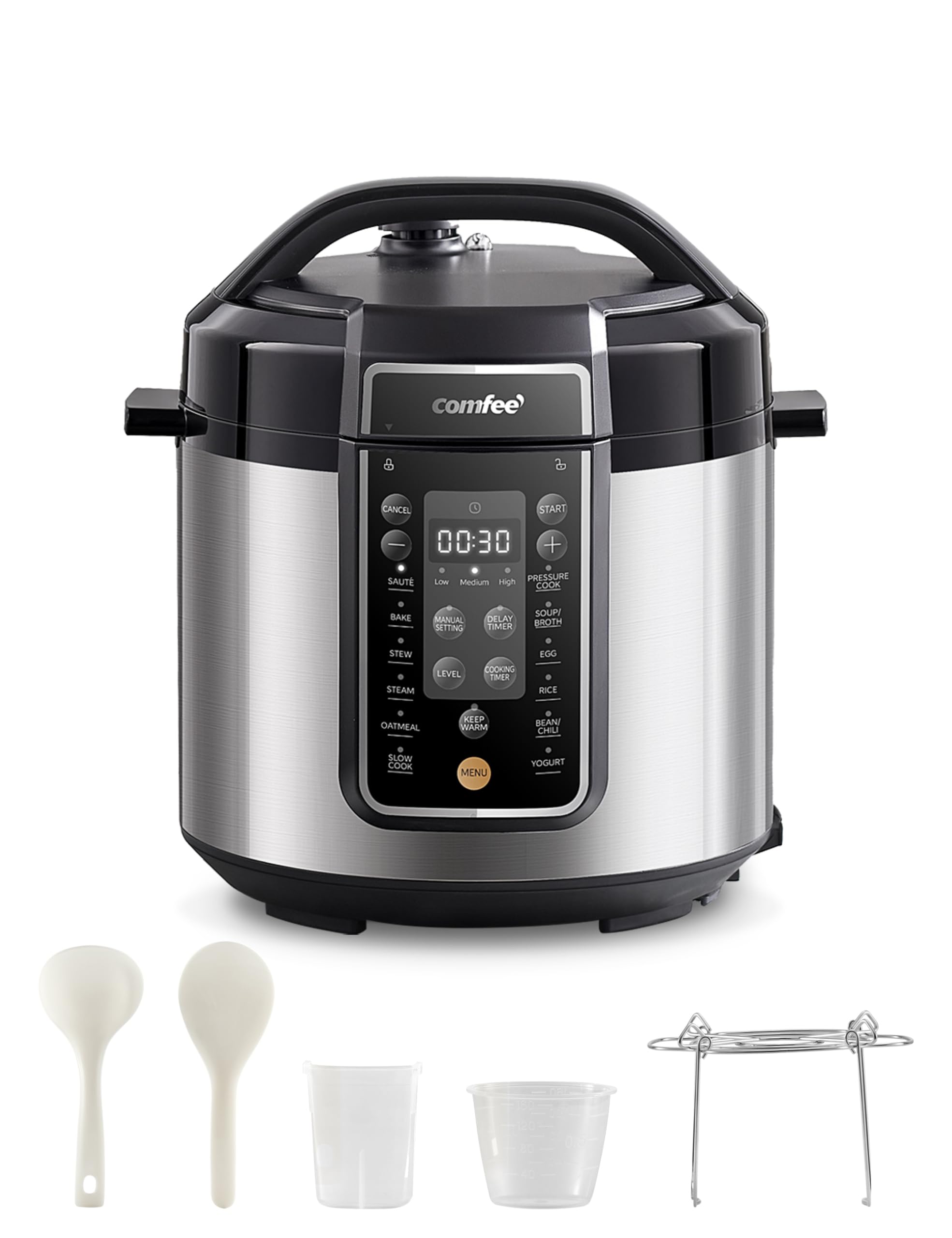 COMFEE’ 6 Quart Electric Pressure Cooker with 13-in-1 Multi-Cooker Functions - Non-Stick Ceramic Inner Pot for Rice, Yogurt, Slow Cooking, Sauté & Steaming | Perfect for Meal Prep, Family Dinners & Healthy Cooking