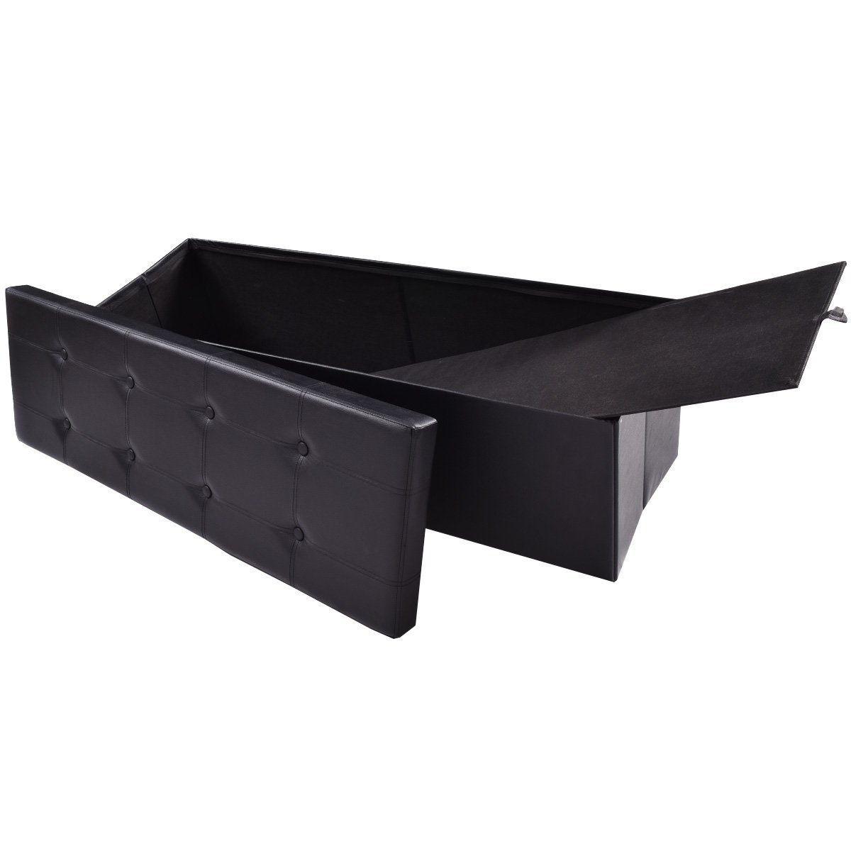 Folding Storage Ottoman Bench - Large Faux Leather Foot Rest Pouffe with Hidden Storage, Black | Perfect for Living Room, Bedroom & Home Organization