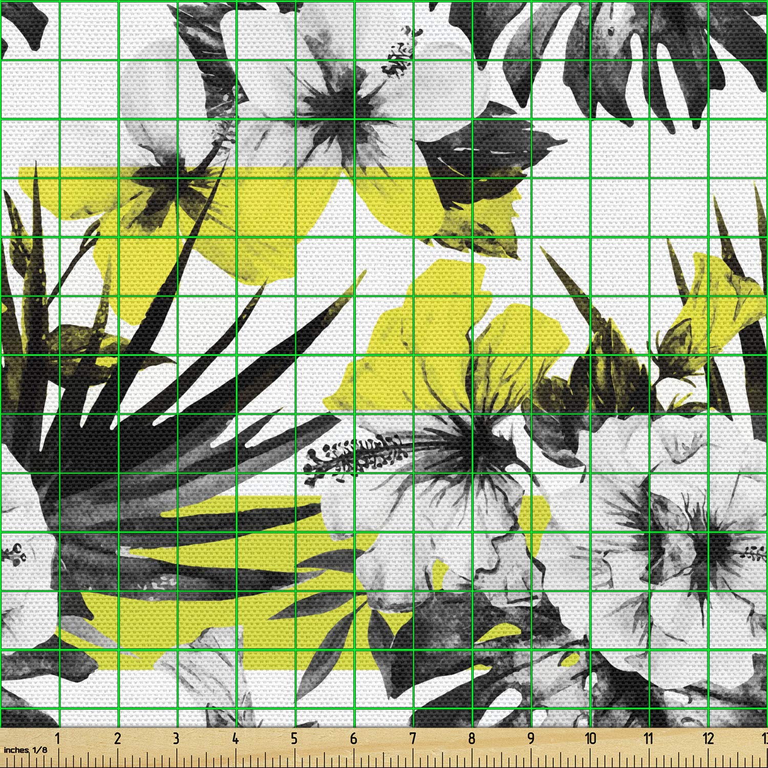Ambesonne Floral Fabric by The Yard - Modern Hibiscus Buds & Blossoms Design - 10 Yards Charcoal Grey Yellow - Upholstery & Home Decor Fabric for Sofa, Curtains, Pillows, Table Runners & DIY Craft Projects