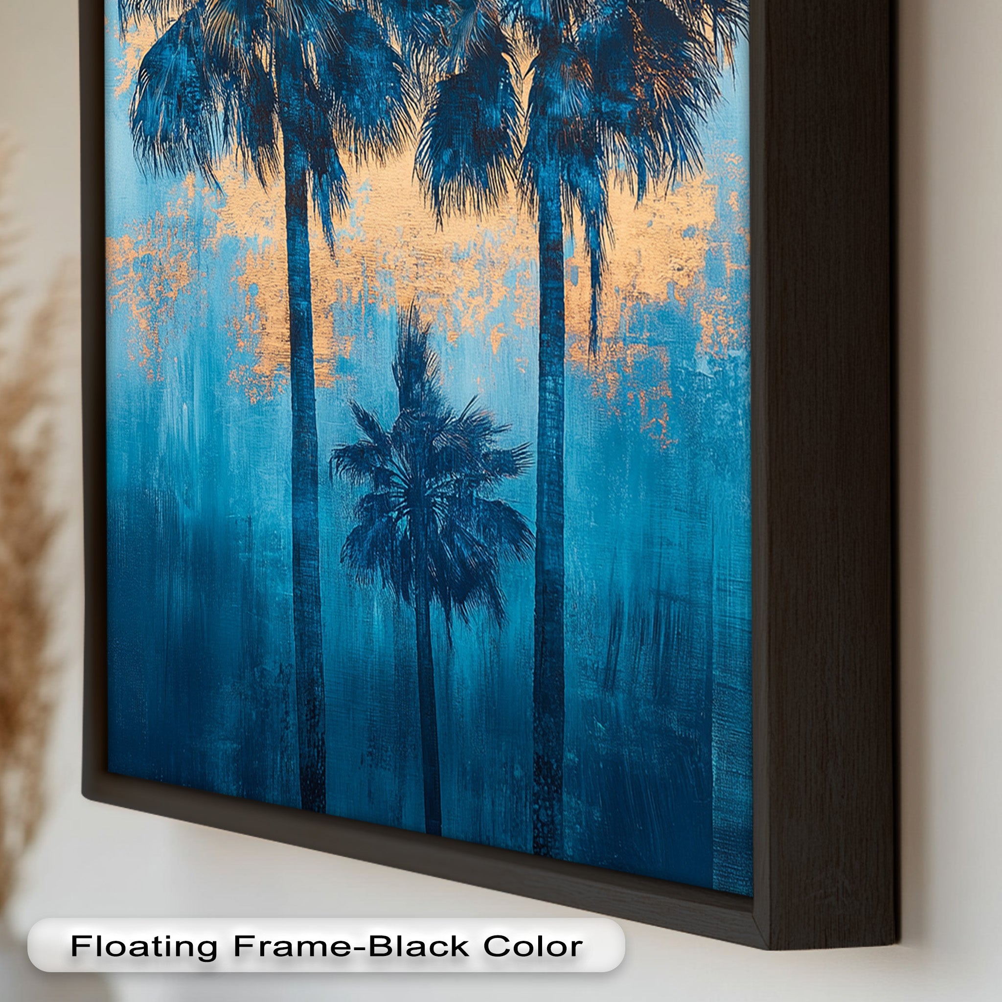 Blue Sunset Palms Tropical Oil Painting - Handmade Beach Wall Art for Living Room, Bedroom & Office Decor