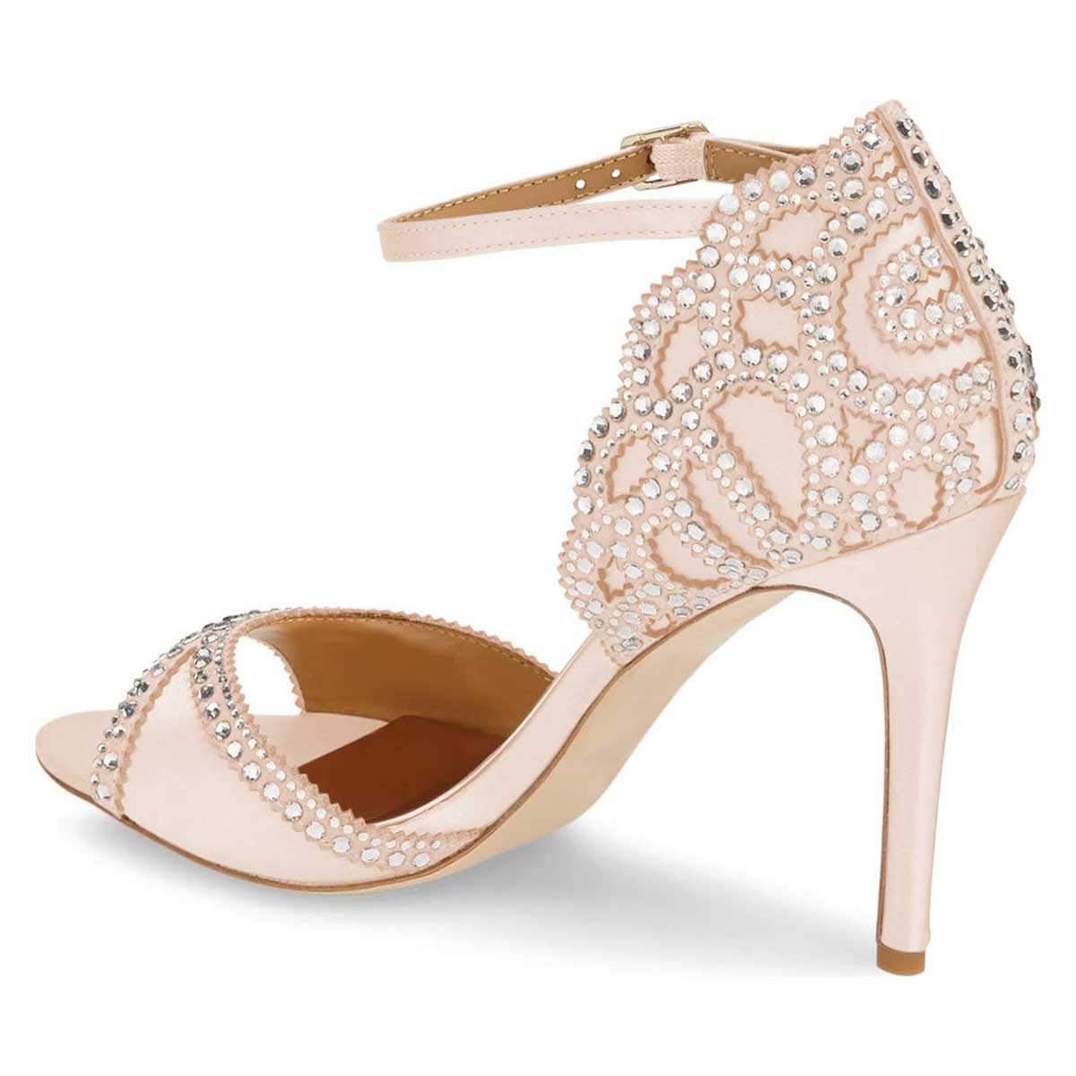 XYD Women's Rhinestone Studded Peep Toe D'Orsay Stiletto High Heel Sandals with Ankle Strap - Elegant Satin Wedding & Ballroom Dance Shoes for Brides, Prom, Evening Parties