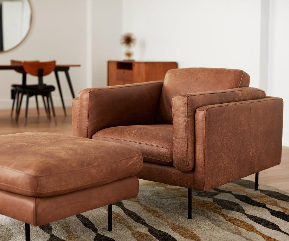 Premium Rehan Leather Ottoman - Stylish Footrest & Storage Bench for Living Room, Bedroom, or Office - Durable PU Leather with Sturdy Wooden Frame - Perfect for Extra Seating & Home Organization