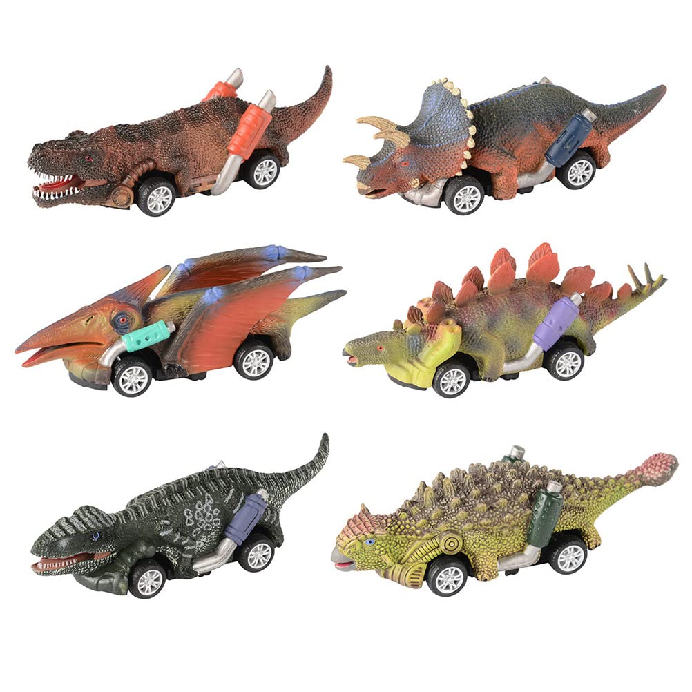 6Pcs Dinosaur Pull Back Toy Cars - Realistic Dino Racer Set for Kids, Birthday Party Favors & Gifts - Perfect for Pretend Play, STEM Learning & Party Giveaways