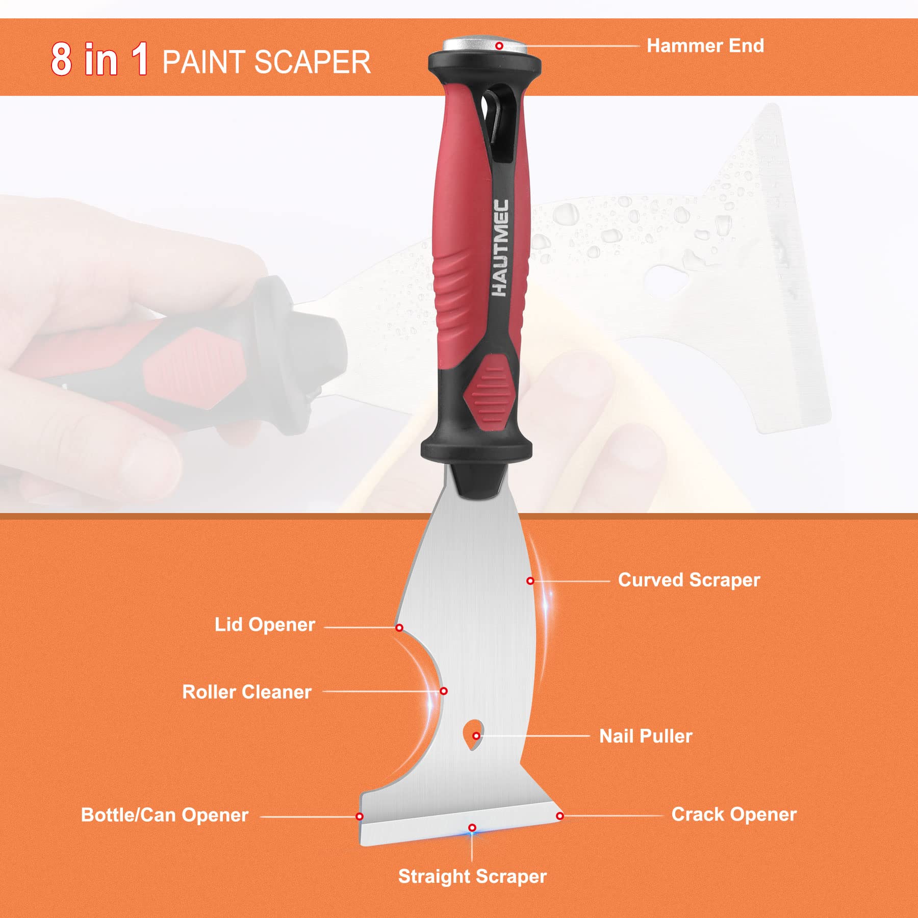 HAUTMEC 8-in-1 Multi-Purpose Putty Knife Scraper Tool - 3