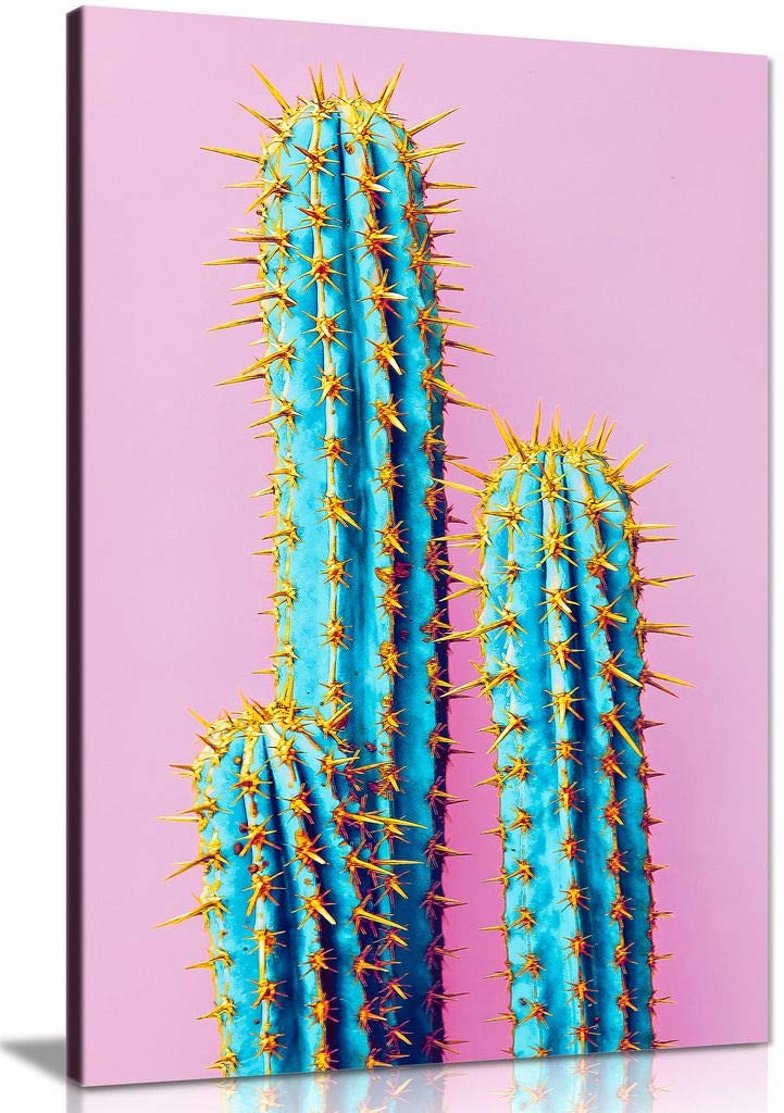 Pink Abstract Contemporary Modern Cactus Canvas Wall Art Print - 24x16 Inches - Home Office Decor, Living Room Aesthetic, Unique Housewarming Gift