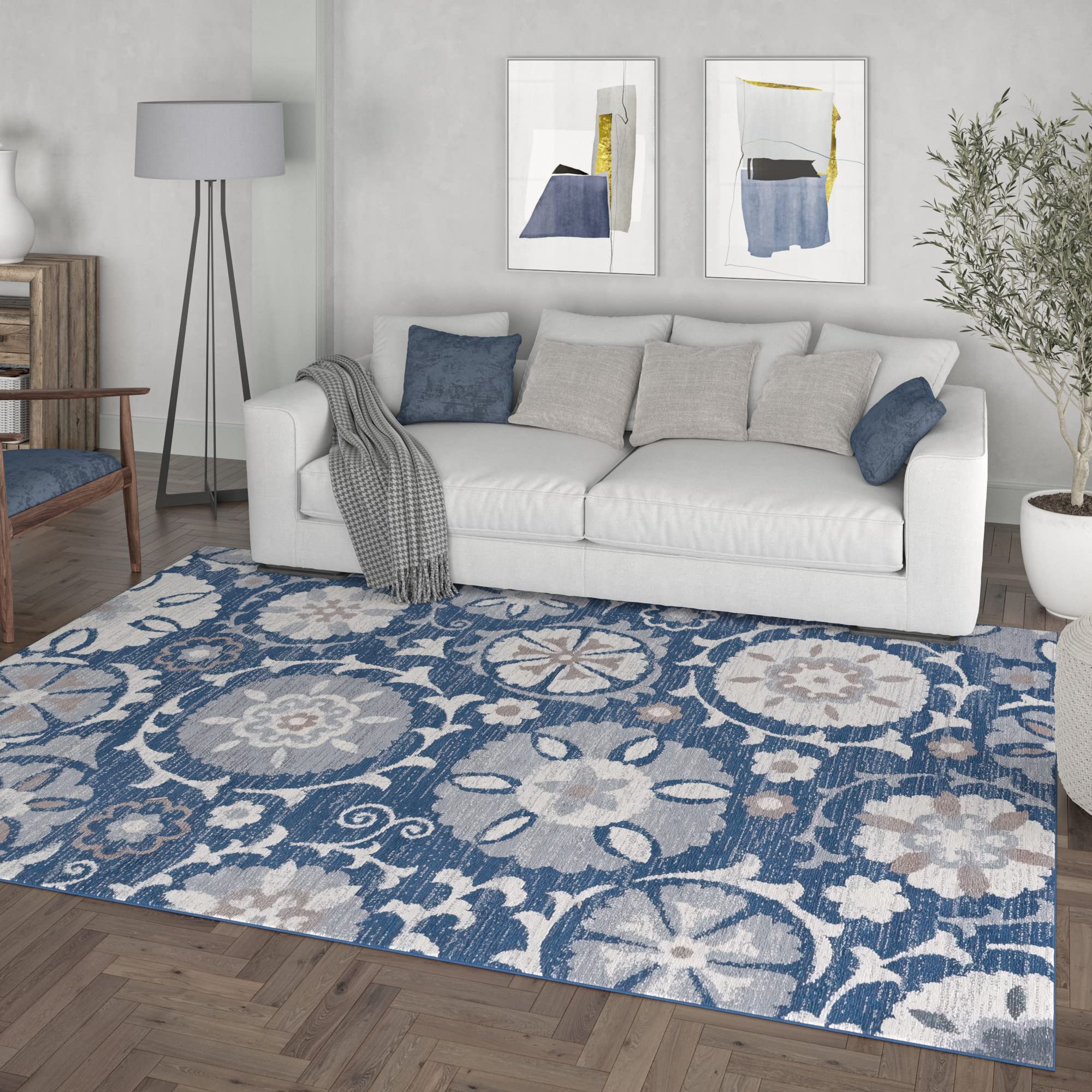 Navy Modern Large 8x10 Area Rug - Soft Contemporary Indoor Carpet for Living Room, Bedroom, Dining Room & Kitchen - Non-Slip Entryway Rug - Perfect for Home Decor & High Traffic Areas