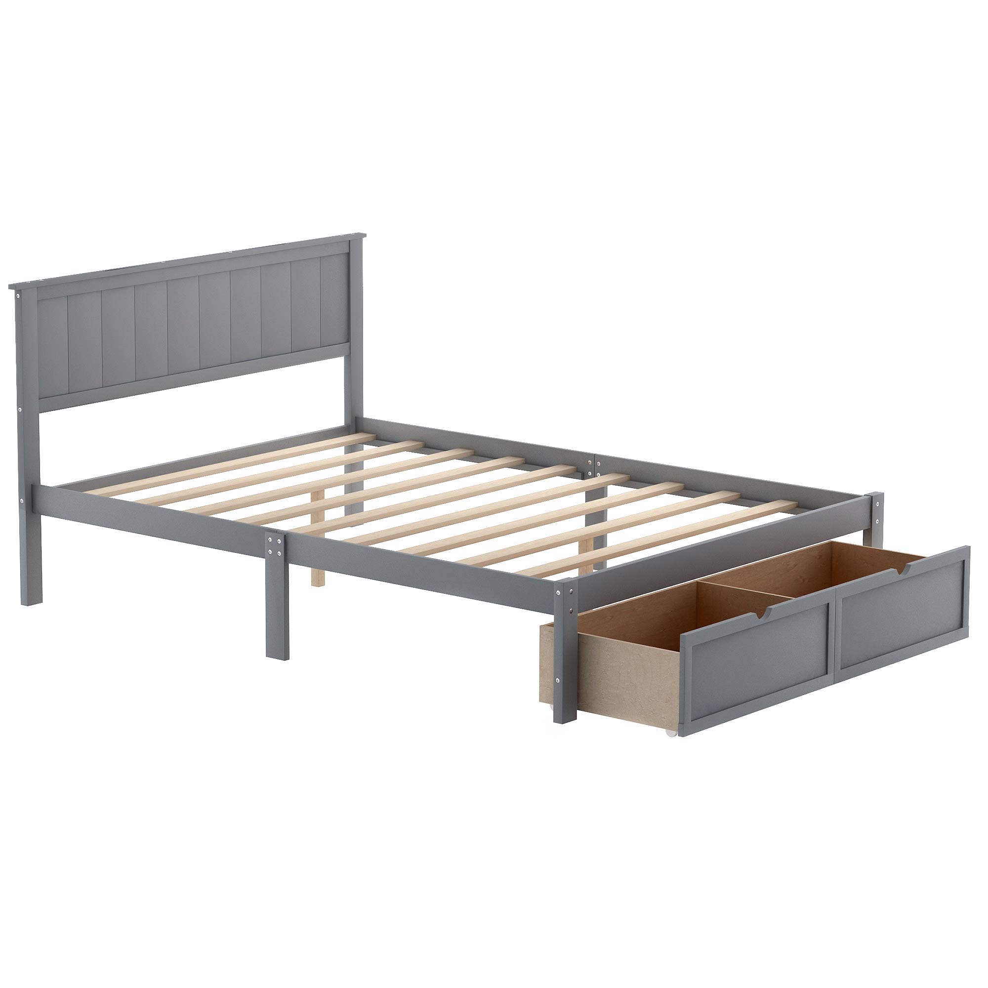 Rhomtree Wood Bed Frame with Storage Drawers - Full Size Platform Bed for Small Spaces