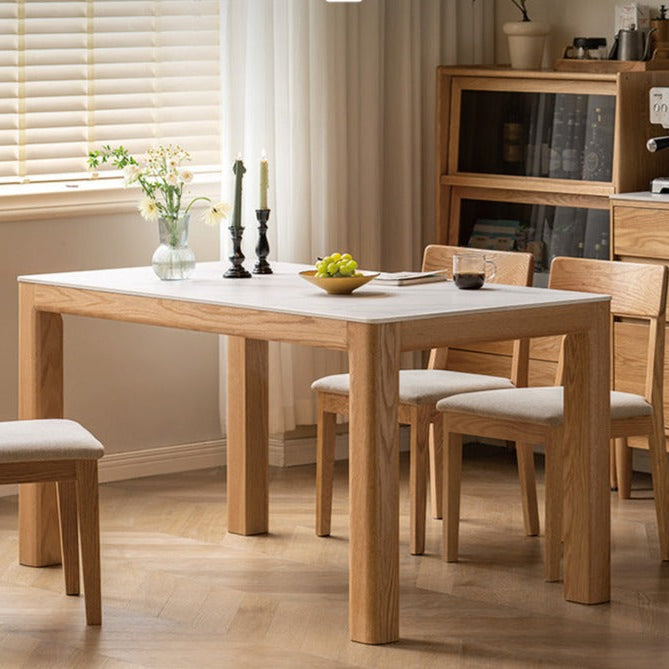 Solid Oak Wood Dining Table - Simple Modern Design for Kitchen, Dining Room & Small Spaces