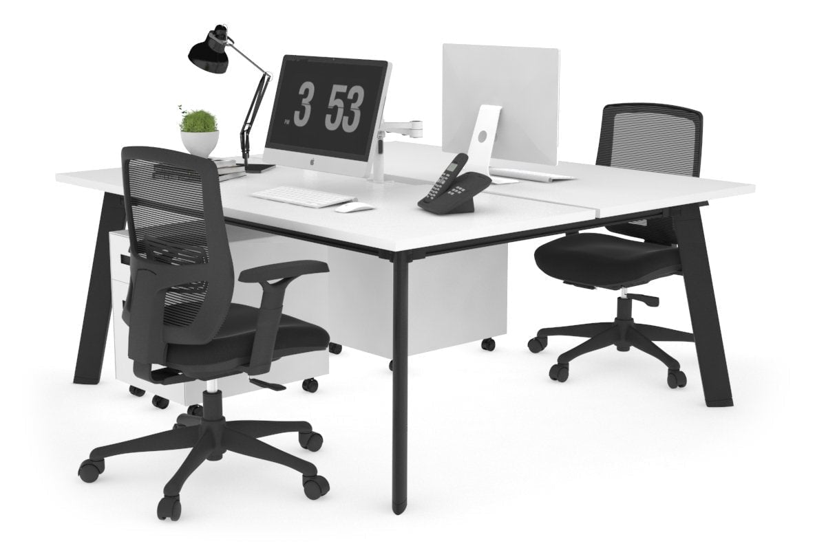 2 Person Workstation with Black Frame - 1200L x 800W Office Desk with Cable Management | Perfect for Home Office, Coworking Spaces & Small Business Teams