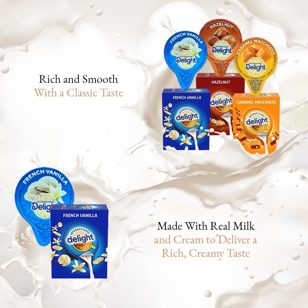 International Delight Non-Dairy Coffee Creamer Singles - 3 Flavor Variety Pack (48 Count) | Dairy-Free Liquid Creamer for Coffee, Tea & Hot Drinks | Perfect for Home, Office, Cafes & Gifts