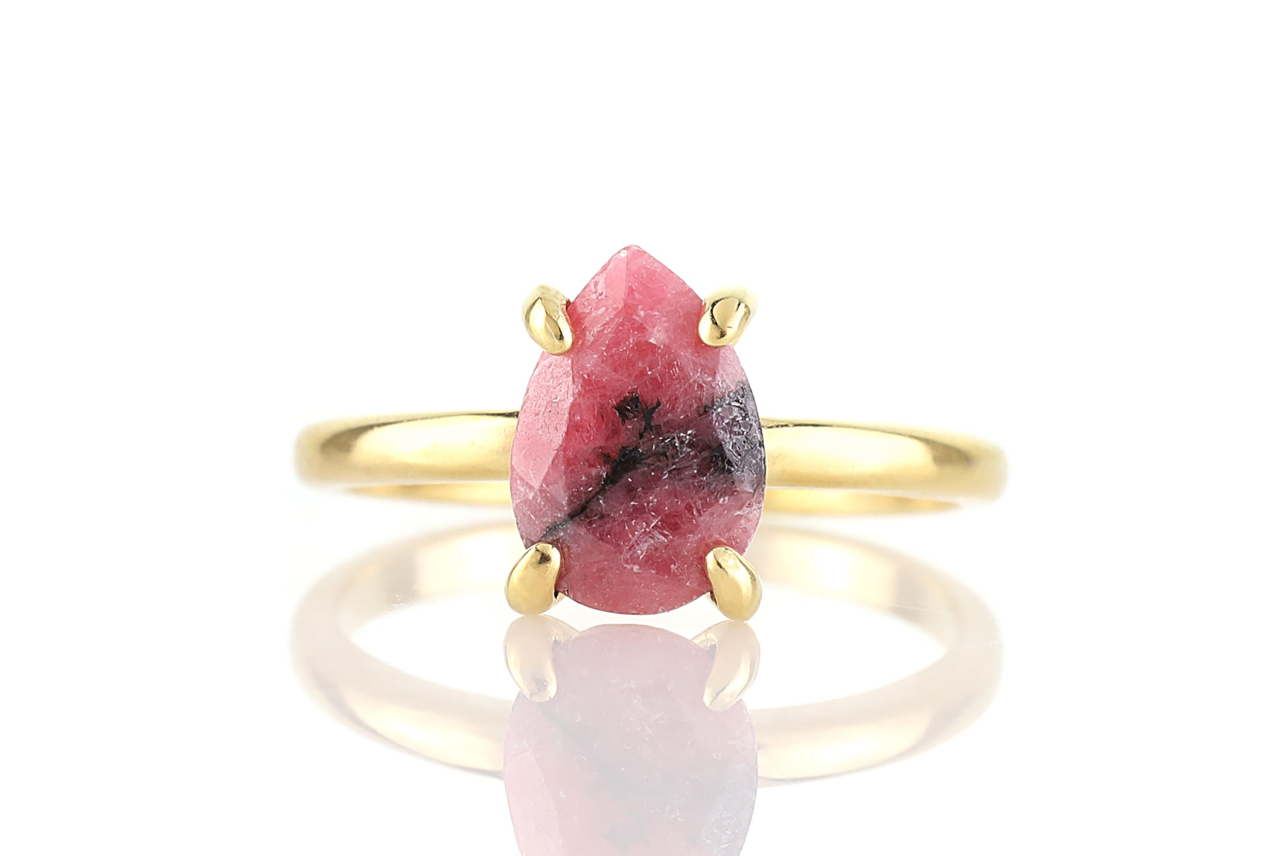 Handmade Rhodonite Gold Ring for Women - Custom Pear Engagement & Promise Ring - Vintage Jewelry for Everyday Wear