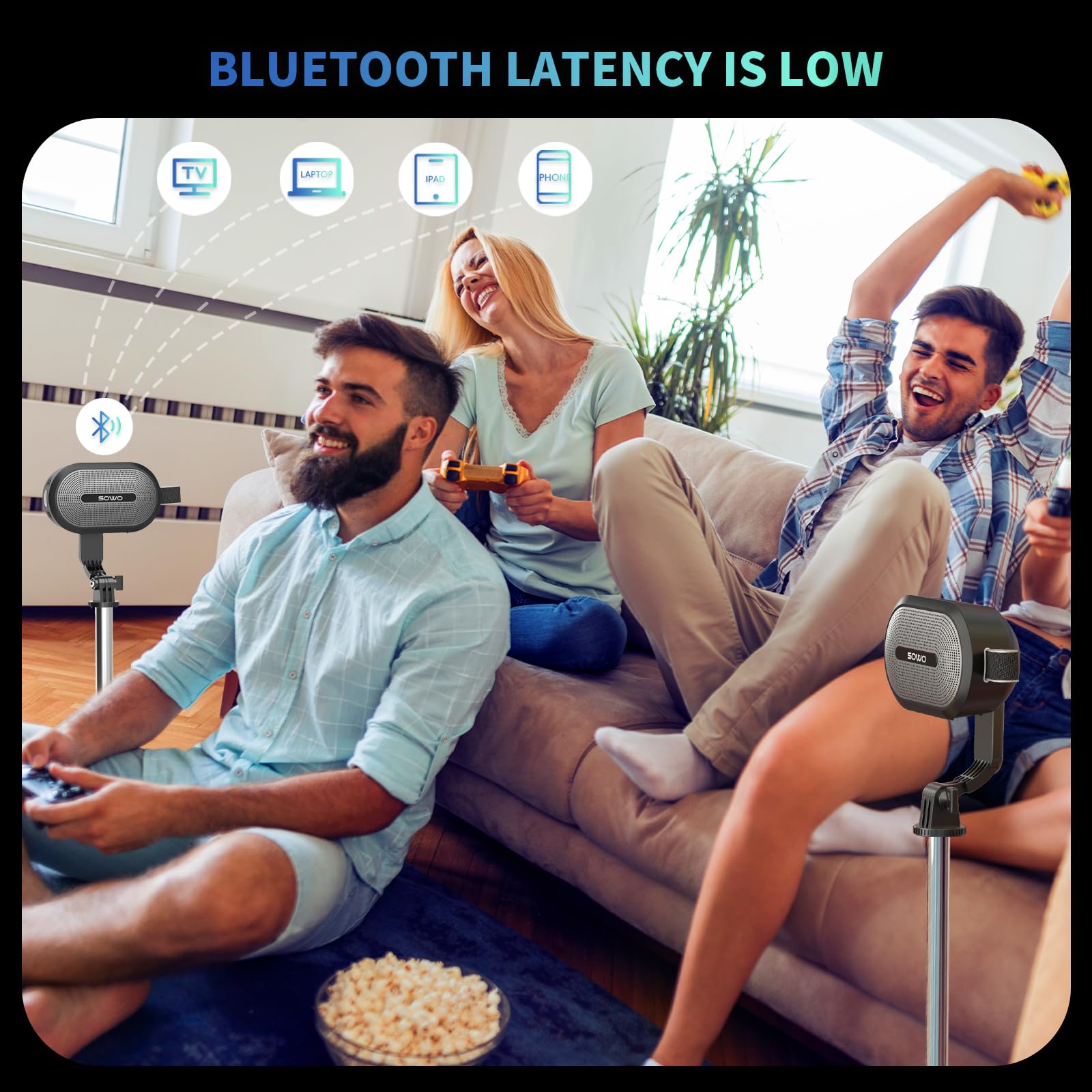 SOWO Wireless Dual Bluetooth Speakers Set with Adjustable Stands - 2Pcs High-Fidelity Stereo Sound, Smart Pairing Sync & Surround Sound - Portable Lightweight Case Included for Home Theater, Outdoor Travel, Parties & Birthday Celebrations