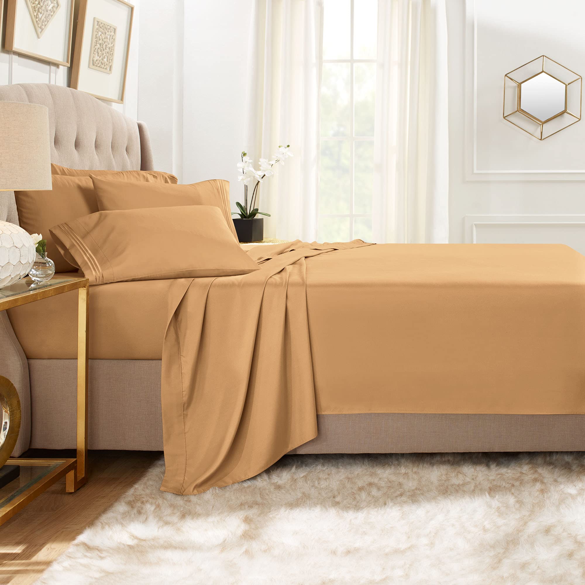 Clara Clark 1800 Series Luxury Bed Sheet Set - Twin XL, Mocha Light Brown - Deep Pocket Fitted Sheet & Extra Pillowcases - Ultra Soft Microfiber Bedding for Comfortable Sleep - Perfect for Guest Rooms, Dorms & Master Bedrooms