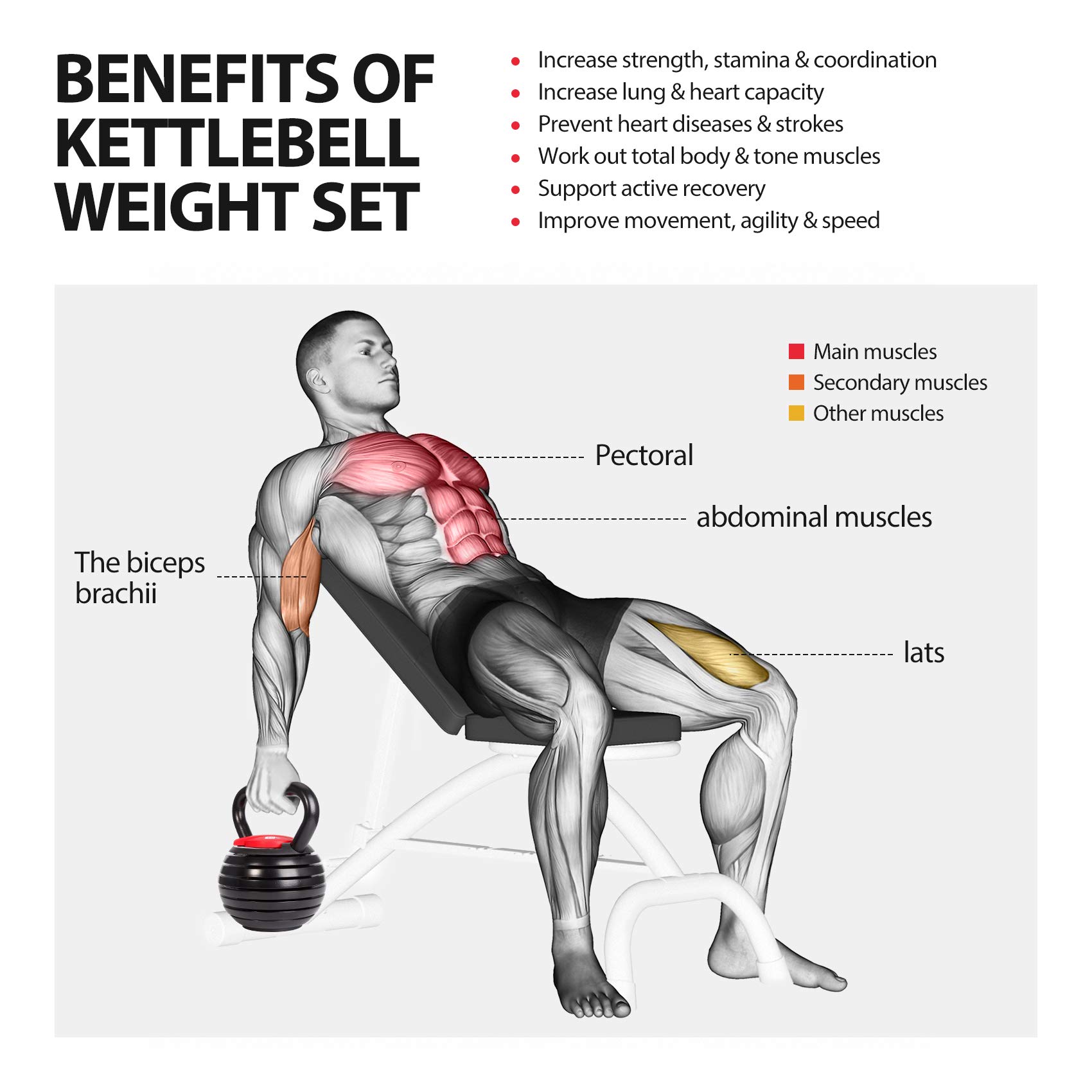 TopMade Adjustable Kettlebell Weights Set - 5lb, 8lb, 9lb, 12lb Cast Iron Free Weights for Home Gym - Strength Training, Core Workouts & Ballistic Exercises - Perfect for Men & Women Fitness Enthusiasts