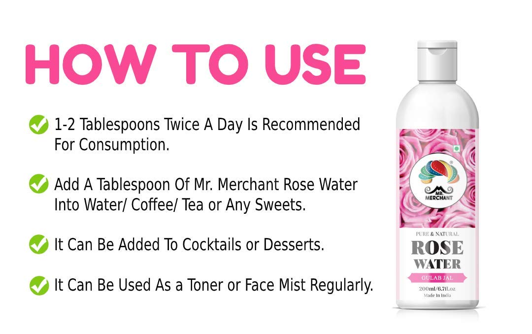 Premium Rose Water (Gulab Jal) for Cooking - 100% Pure Natural Floral Essence for Biryani, Mughlai Dishes & Desserts (2 x 200ml Bottles) - Perfect for Middle Eastern & Indian Cuisine, Baking & Skincare
