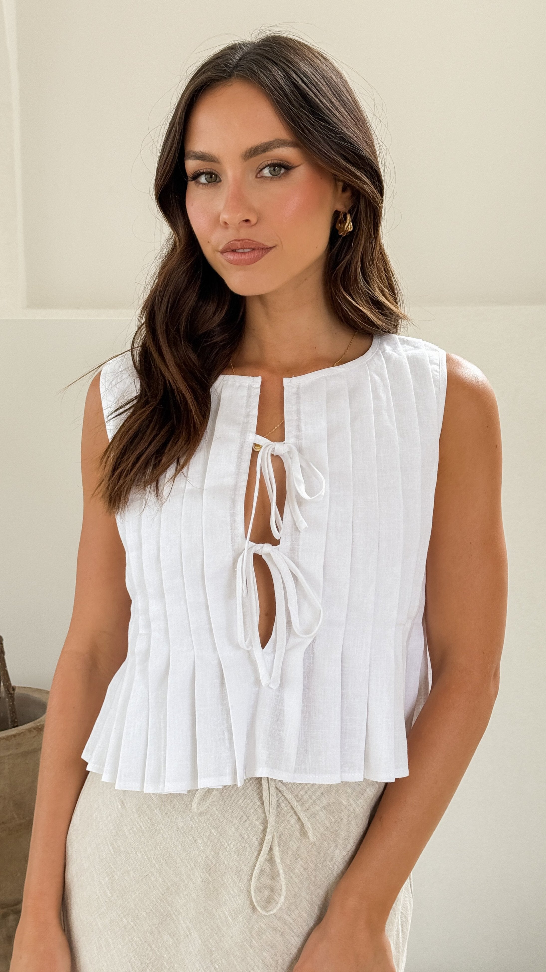 Hailey Tie Front Top Women's Fashion Blouse - White | Casual & Party Wear for Women