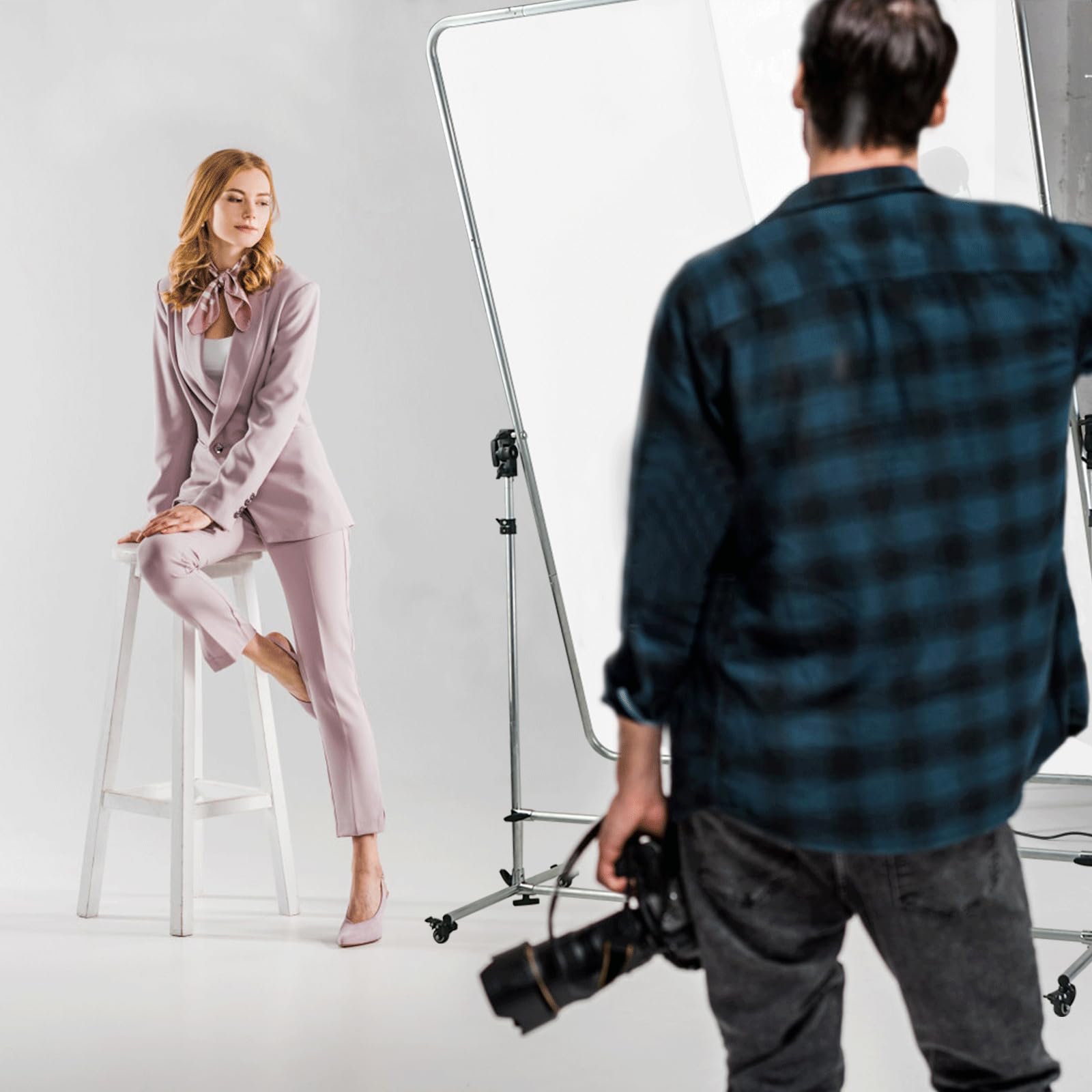 Professional 79x59inch Photography Light Diffuser - Translucent High-Quality Black Fabric, 360° Rotatable Frame & 7-10ft Adjustable Stand with 4 Casters for Studio, Portrait, Product Photography and Video Shooting