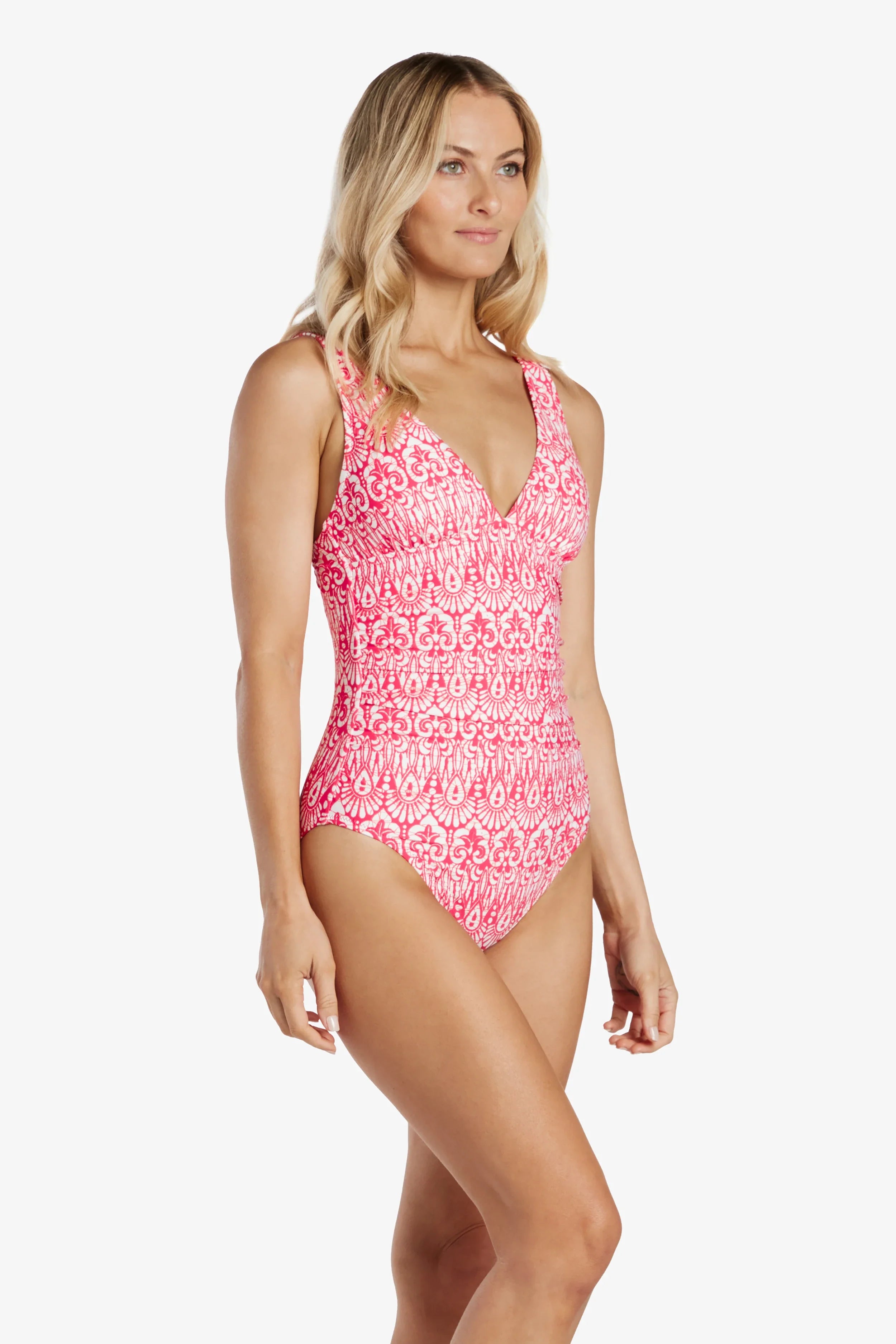Olivia One Piece Swimsuit | Island Batik Pink Floral Print Women's Bathing Suit - Perfect for Beach Vacations, Pool Parties & Summer Getaways