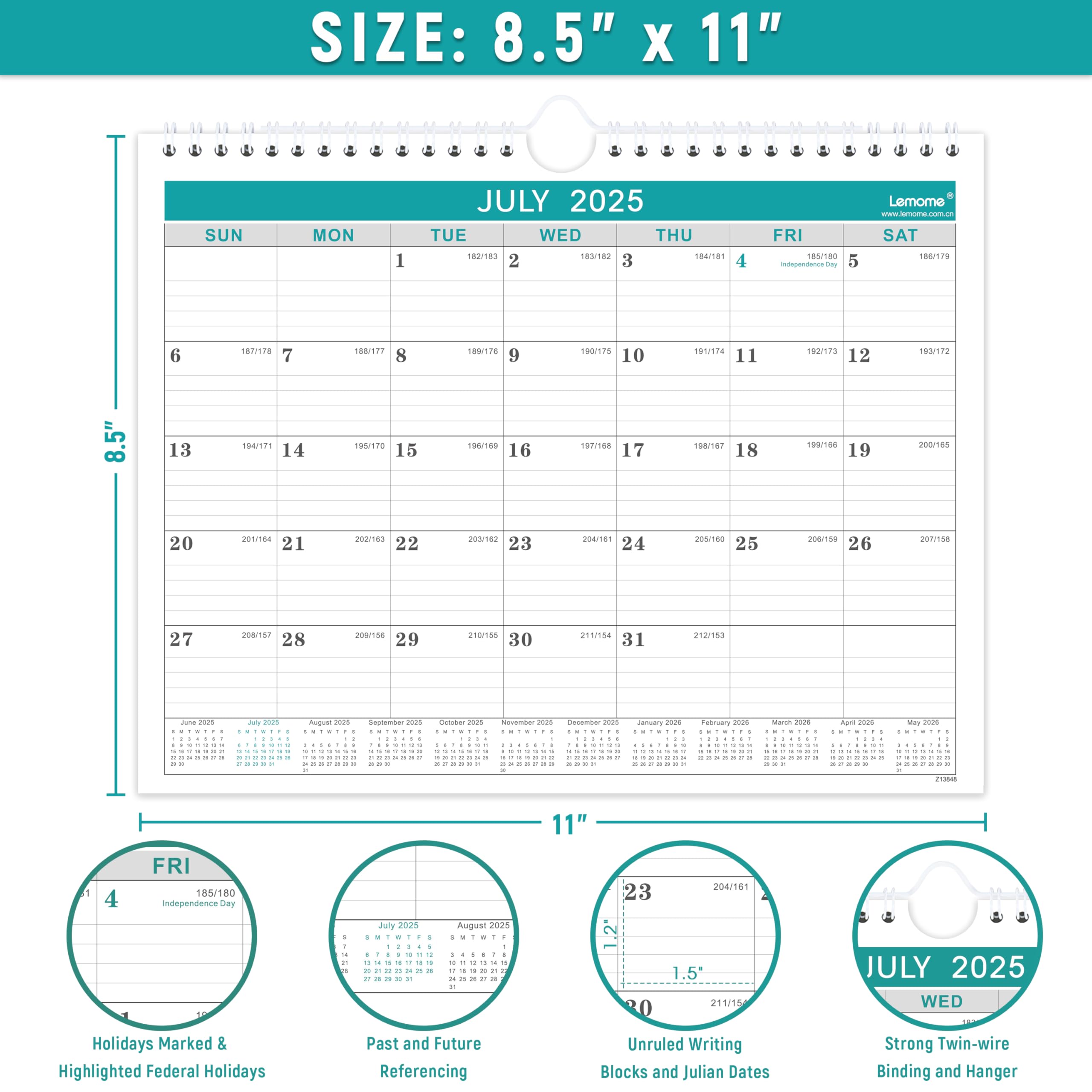 2025-2026 Wall Calendar - 18-Month Planner from July 2025 to December 2026 | 8.5