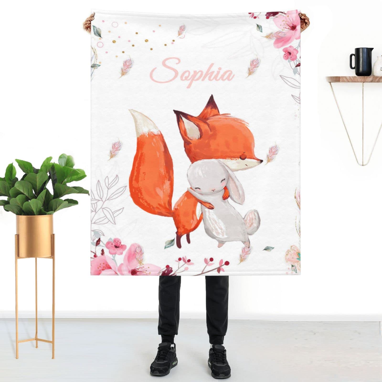 Personalized Baby Blankets for Boys & Girls - Custom Name Elephant Woodland & Sunflower Crown Design - Soft Newborn Blanket for Nursery, Christening, Photo Shoots & Baby Showers