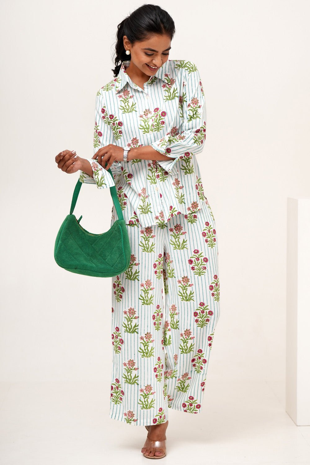 Bloom Cascade Hand Block Printed Modal Silk Co Ord Set - Women's Stylish Outfit for Summer, Travel & Casual Wear | Soft & Breathable Fabric for Comfort
