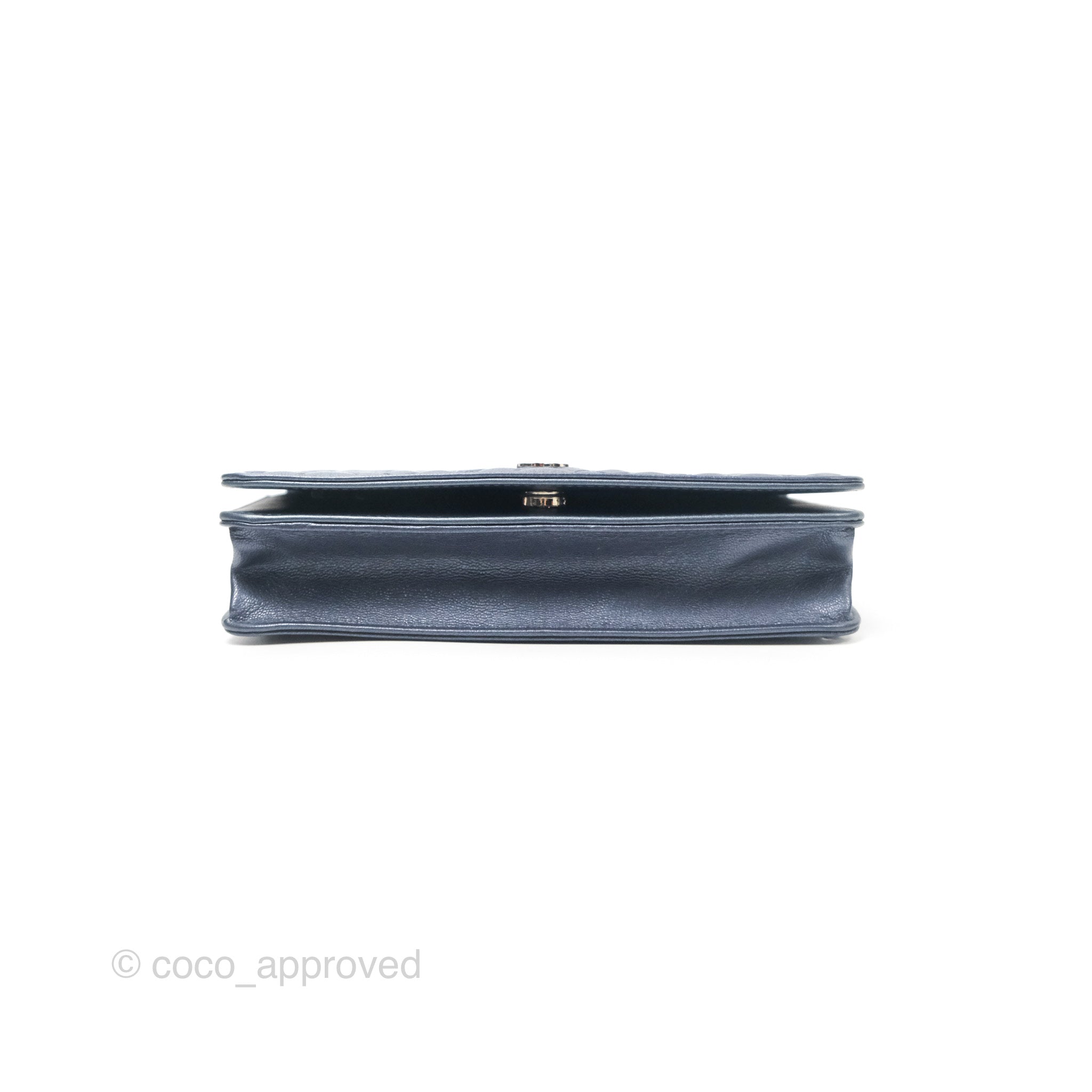 Chanel Camellia Wallet on Chain WOC Iridescent Navy Calfskin Silver Hardware - Stylish Crossbody Bag for Women, Perfect for Evening Events & Daily Use