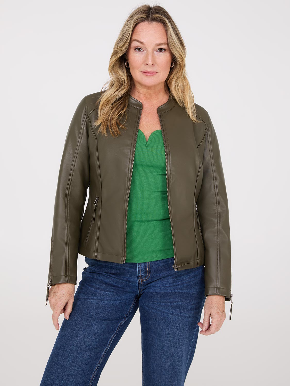 Stylish Zip Front Faux Leather Jacket for Women - Trendy Vegan Leather Biker Jacket - Perfect for Casual Outings, Date Nights & Fall Fashion