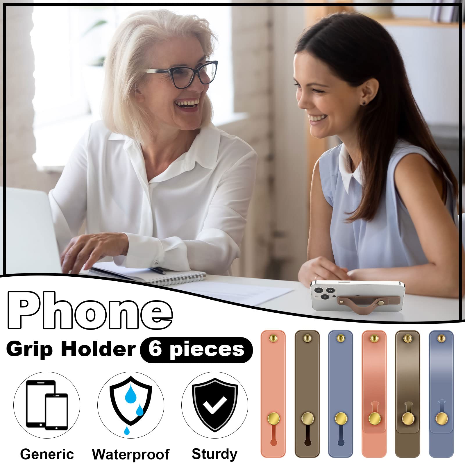 WeeWooday 6-Pack Universal Phone Grip Holder - Expandable Finger Strap & Kickstand for iPhone, Samsung & Most Smartphones (Blue, Pink, Brown) - Perfect for Gaming, Selfies & Hands-Free Viewing