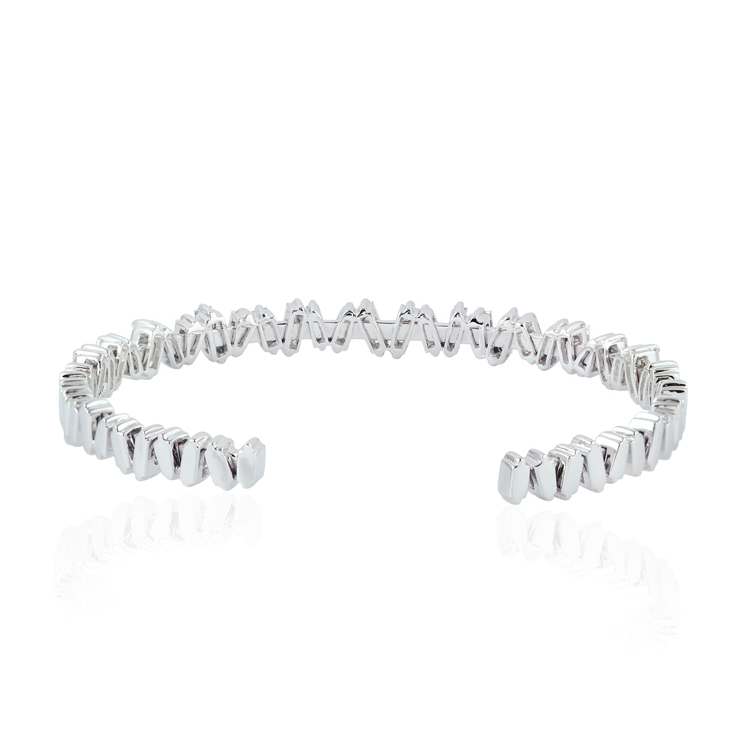 18k White Gold Baguette Diamond Zig Zag Cuff Bracelet for Women - Elegant Jewelry Gift for Anniversary, Wedding & Special Occasions