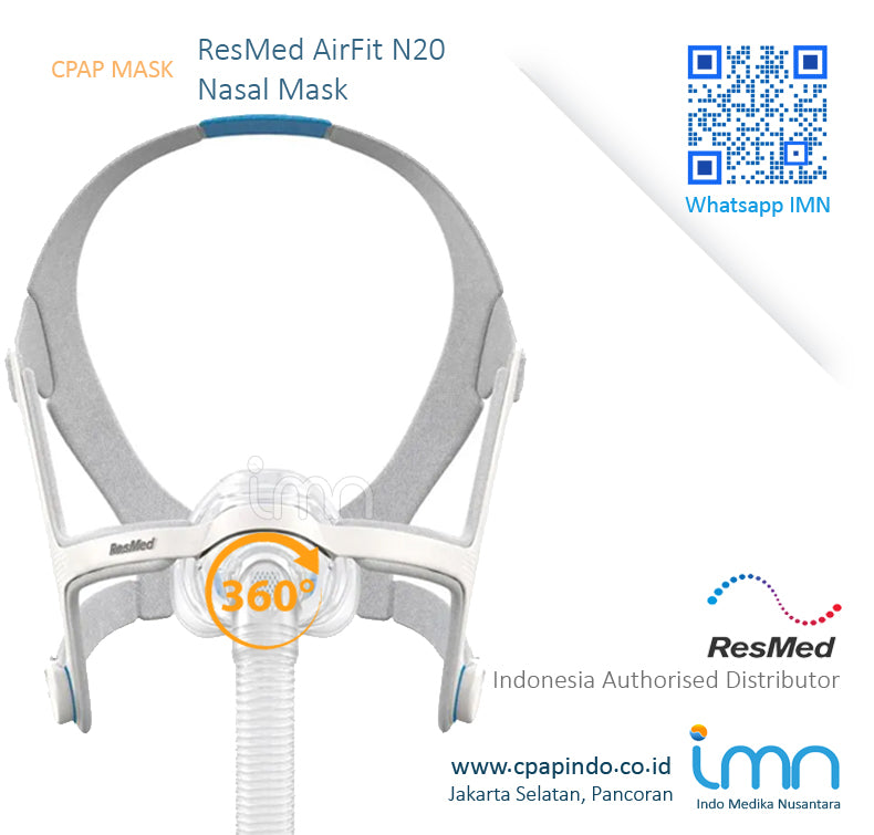 ResMed AirFit N20 Nasal CPAP Mask for Sleep Apnea - Comfortable & Quiet Nasal Cushion Mask for CPAP Therapy - Perfect for Side Sleepers & Home Use
