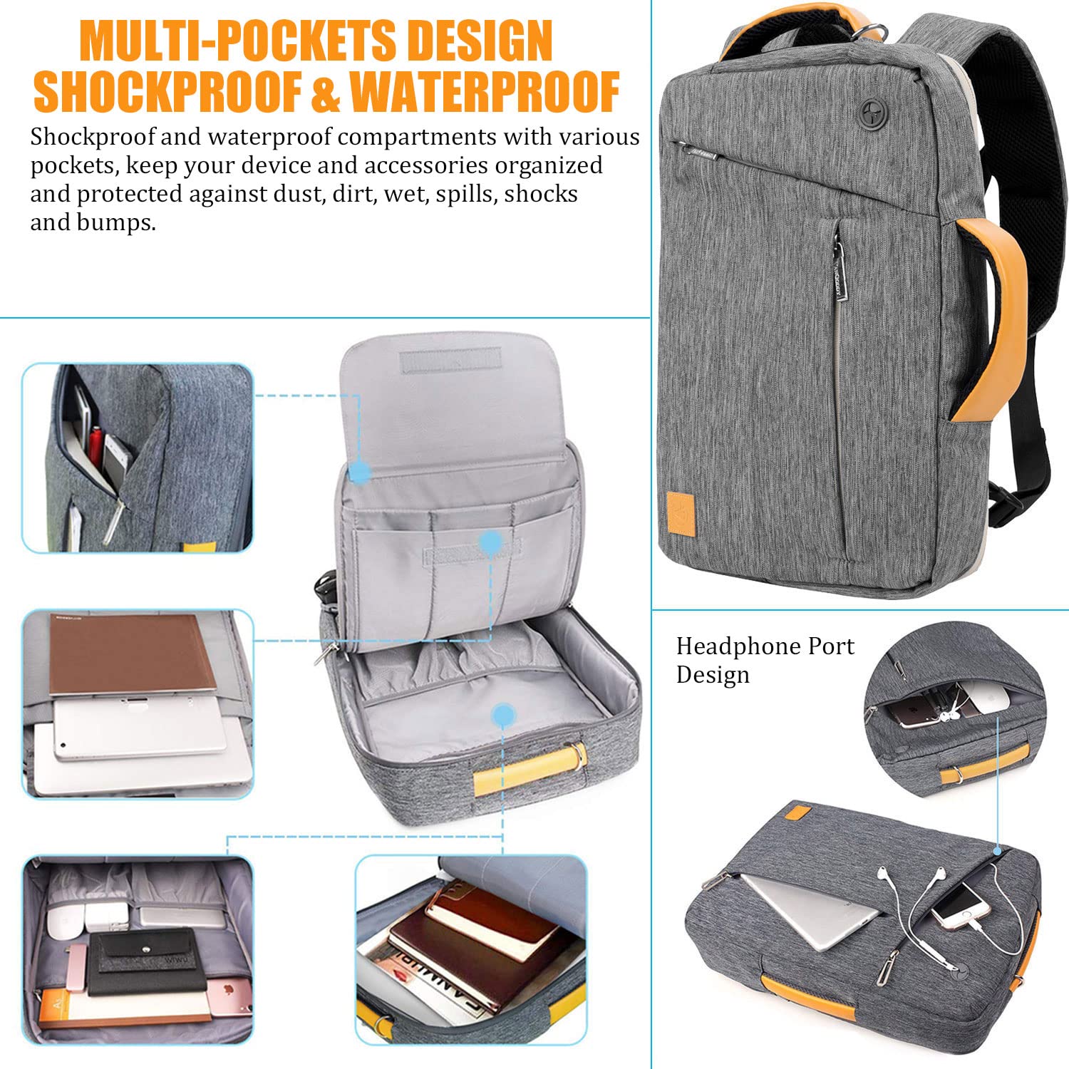ROXIE 14 Inch Laptop Backpack for MacBook Pro 14 & Air 13 - Convertible Shoulder Bag with iPad Pro 13 Compatibility | Perfect for Work, Travel & College Students