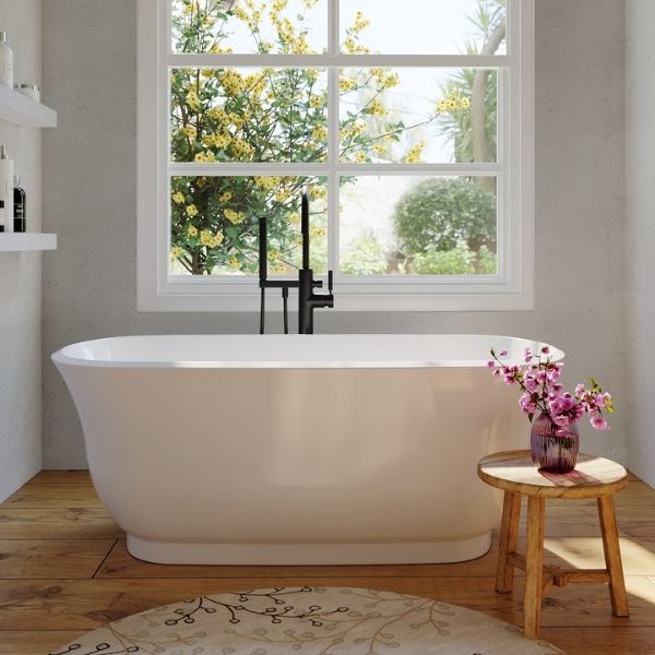 BelBagno Baden Freestanding Bathtub - White Acrylic Soaking Tub for Relaxation | Perfect for Master Bathroom, Spa Retreat & Luxury Home Decor