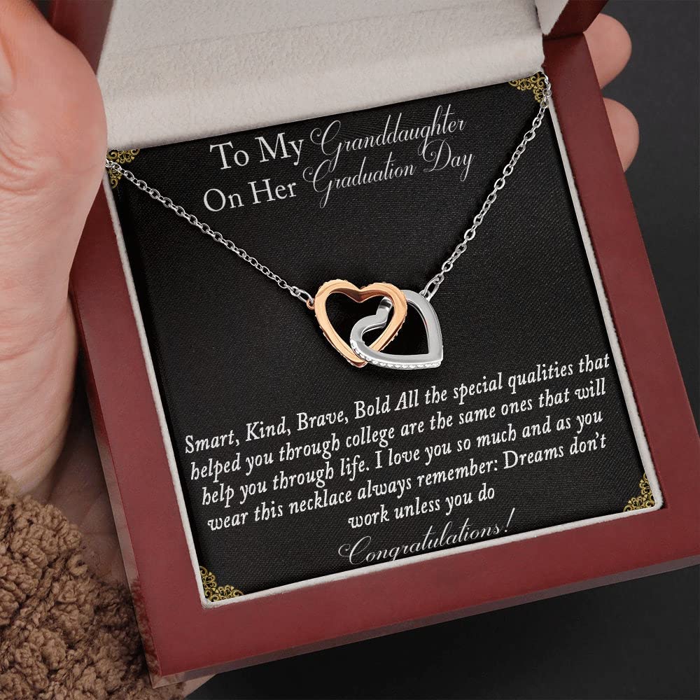 Interlocking Hearts Necklace - Graduation Gift for Granddaughter, Smart & Brave - Jewelry with Message Card for High School & College Grads