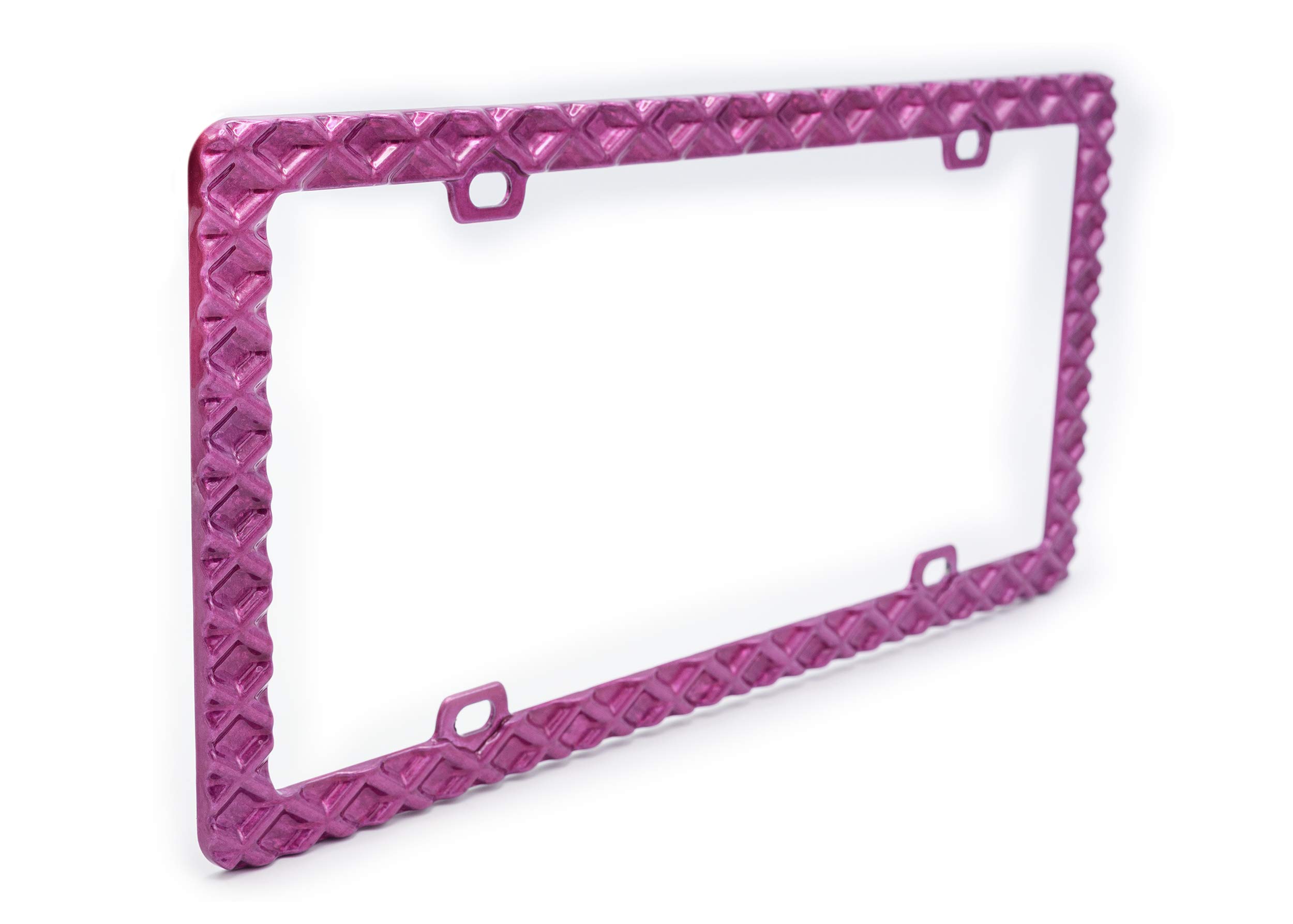 Creathome 3D Waffle Pattern Pink License Plate Frame - Durable Zinc Alloy Metal Car Plate Holder for Vehicles - Perfect for Cars, Trucks & SUVs